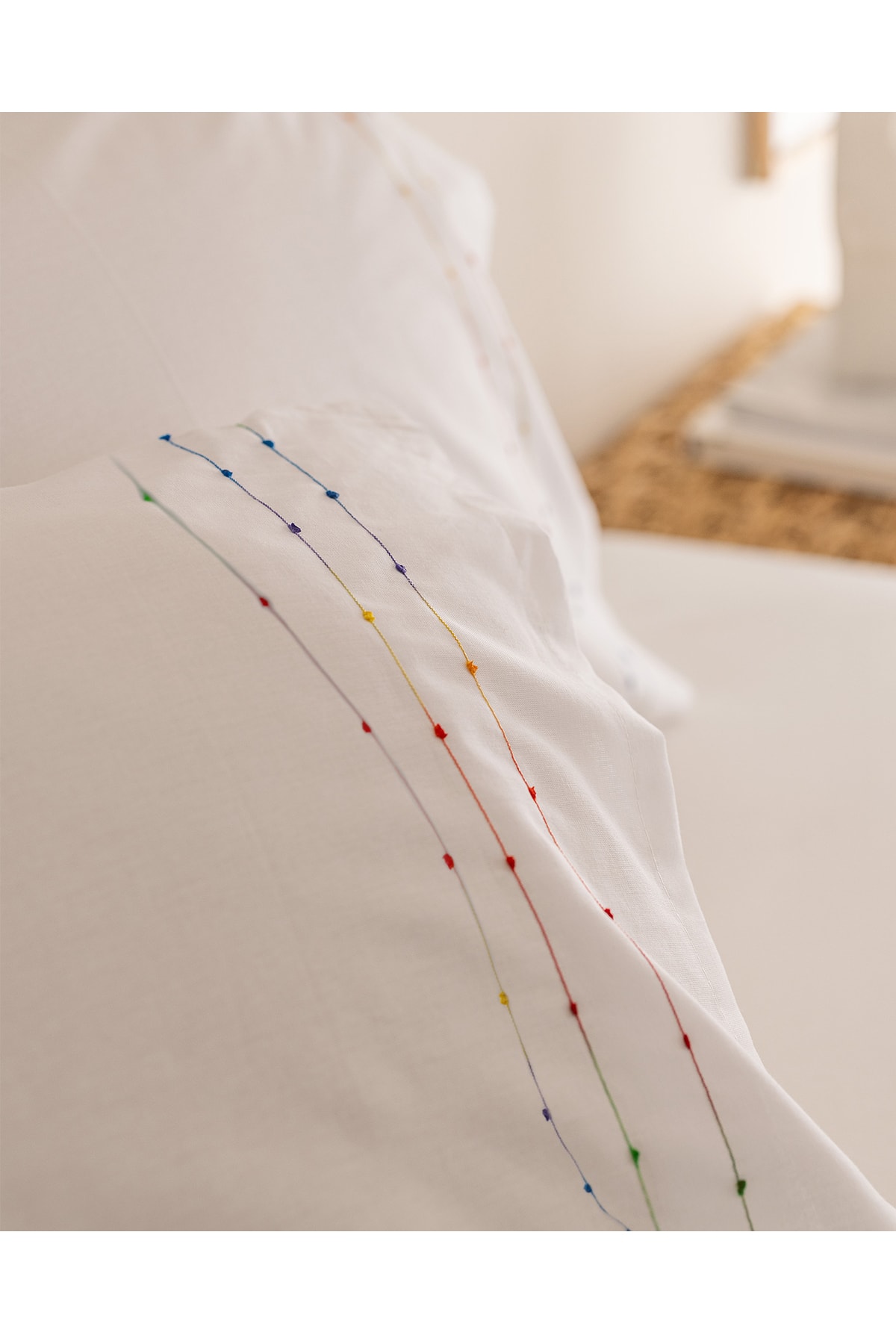 Estampe King Size %100 Pamuk Ranforce Nakışlı Nevresim Takımı - Beyaz
