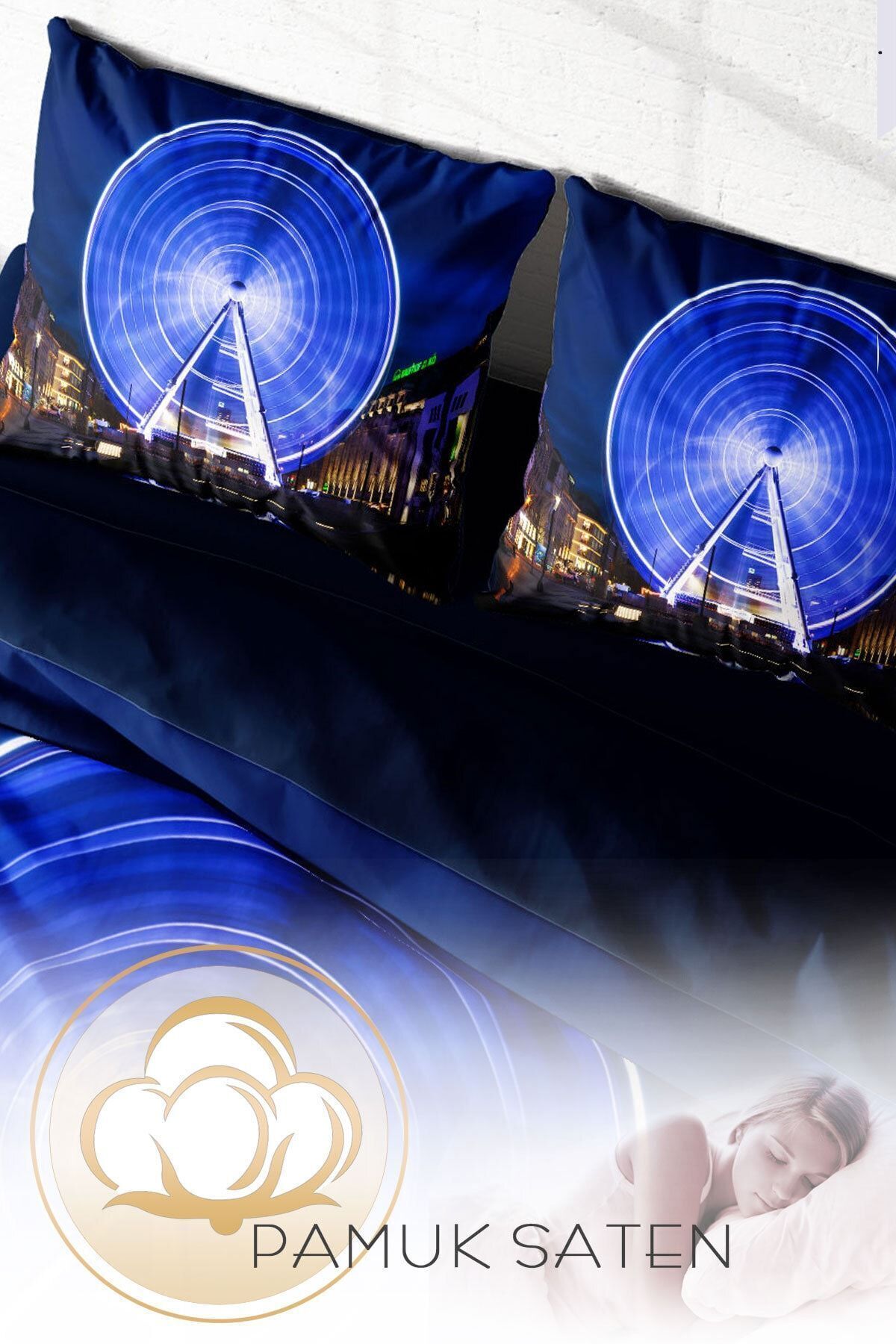 Nevresim Takımı %100 Doğal Pamuk Çift Kişilik 3d Digital London Eye