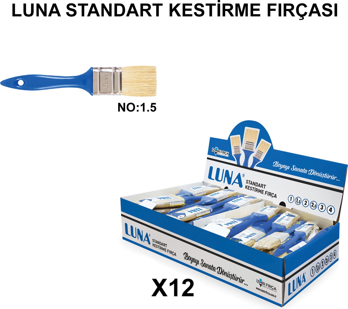 Izmir Fırça Arge Toptan Luna Standart Kestirme Fırçası No 1.5 - 12 Adet 003019