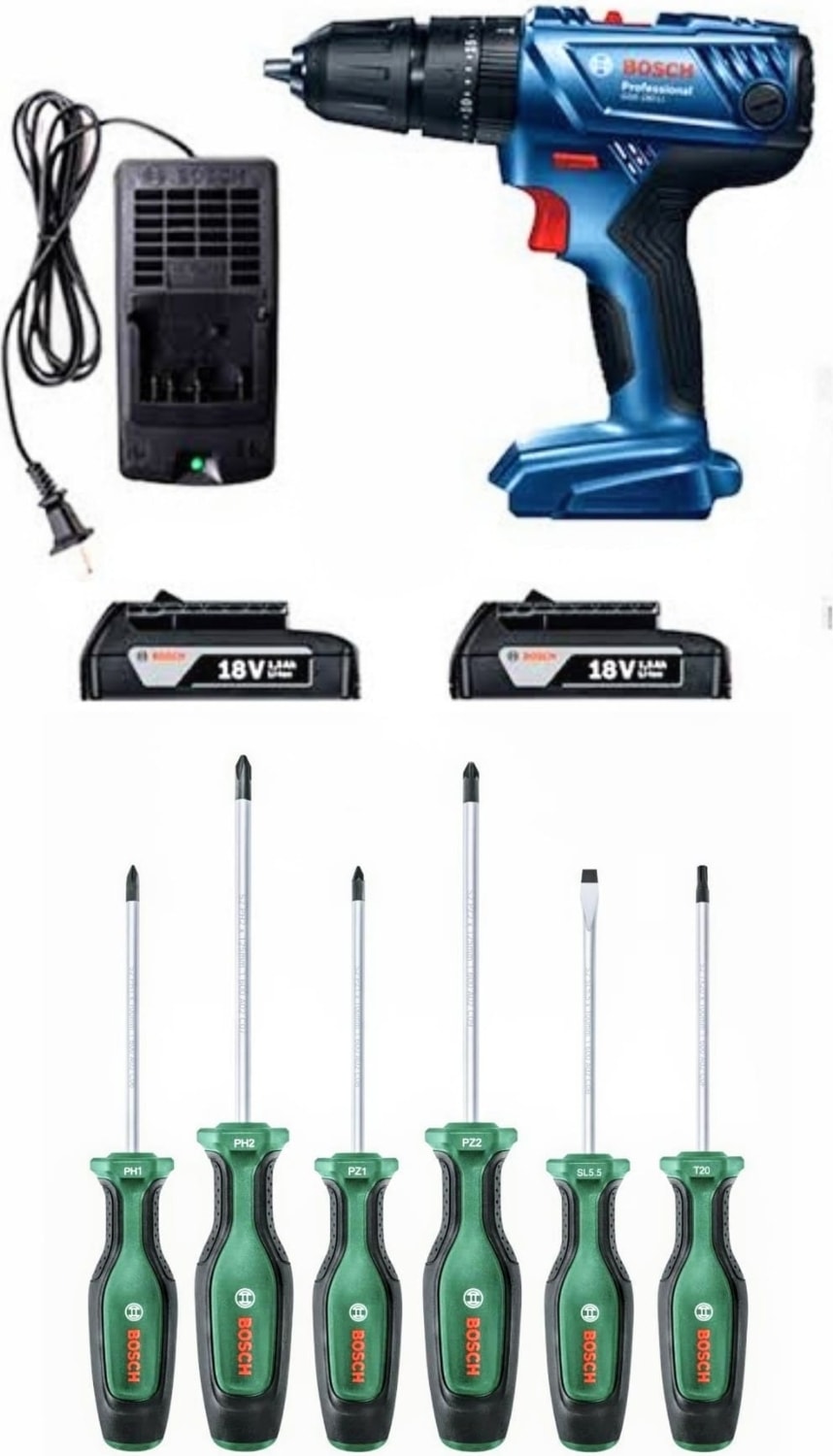 BOSCH Gsb 180 Li Darbeli Çift Batarya Şarjlı Matkap Vidalama ve  6 Lı Tornavida Seti Hediye