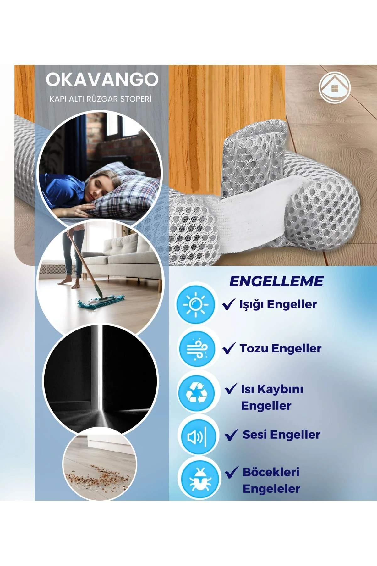 Kapı Altı Rüzgar Önleyici, Kapı Altı Izolasyon Bandı, Soğuk Önleyici Çift Taraflı Isı Yalıtımı Beyaz