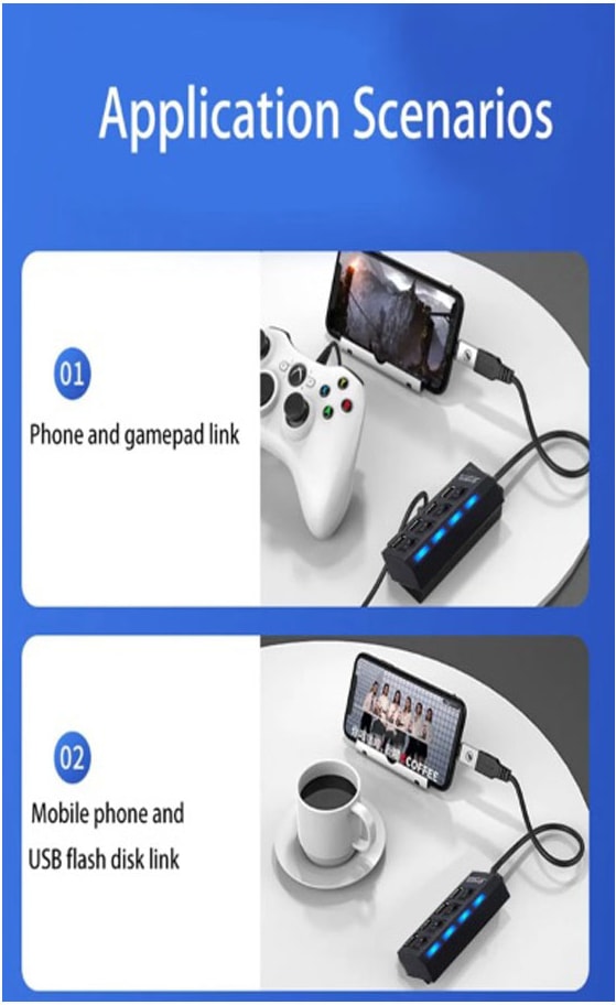 USB 2.0 Çoklayıcı Adaptör - Dayanıklı Plastik Malzeme, 40 cm Kablo Uzunluğu