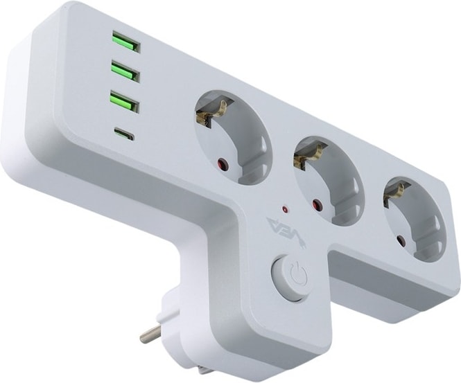 Anahtarlı Topraklı Priz Adaptörü, 3 Soketli 3xusb 2.4A, 1xtype-C 20 Watt, Akım Korumalı Priz, 10 A, 2500 W, Duvar Fişi, USB Fişi, USB C Bağlantı Noktalı, Hızlı Şarj,