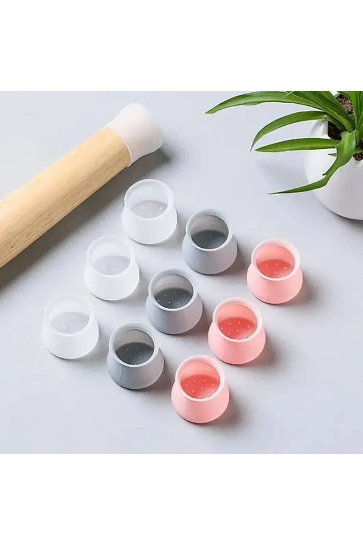 12 Adet Silikon Zemin Koruyucu Sandalye Masa Pabucu Kaydırmaz Ses Önleyici Silikon Pabuç Beyaz Renk