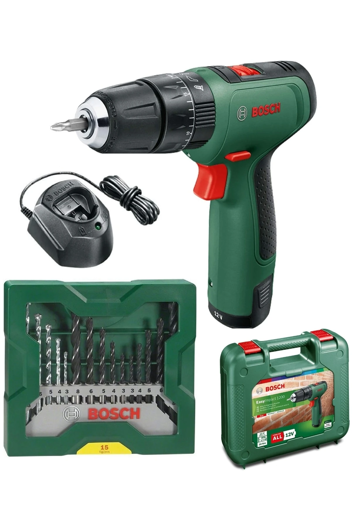 Darbeli Matkap Şarjlı Matkap Akülü Matkap Vidalama + 15 Parça Matkap Ucu Seti