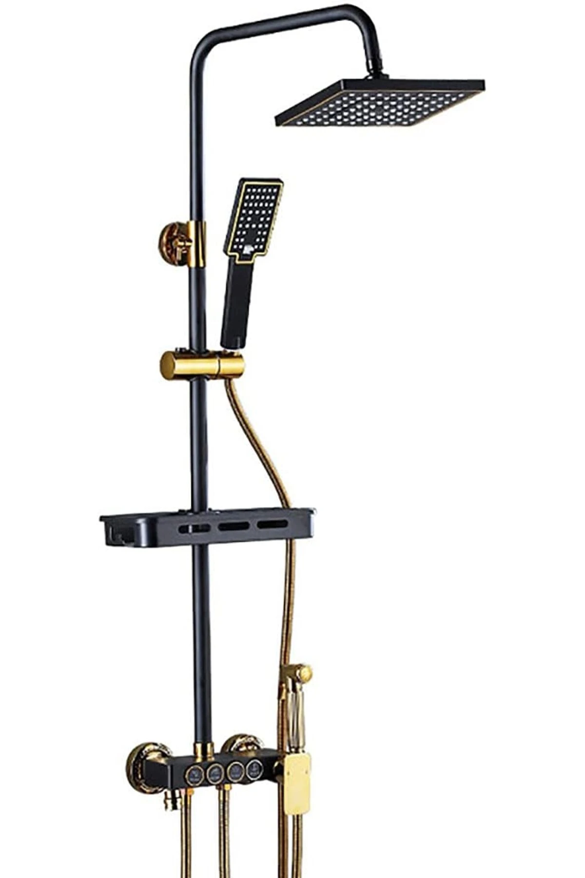 4 Yollu Yağmurlama Tepe Duş Seti Basınçlı Fıskiyeli Siyah Gold Büyük Robot Duş Başlığı Seti Sistemi