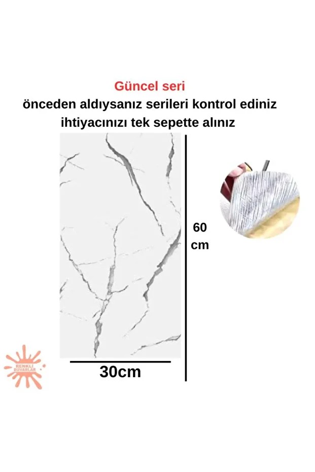 BS1763 Shiny 10m2 55 Adet 30x60cm Yapışkanlı  Mermer Desenli Karavan Banyo Wc Duvar Kaplama Paneli