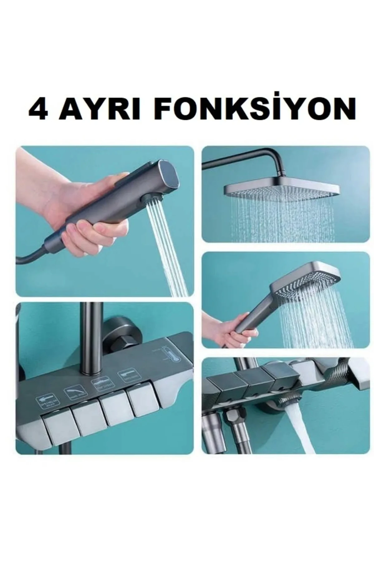 Siyah Tuşlu Çok Fonksiyonlu Piyano Duş Seti 2 Yıl Garantili-Boy Ayarlanabilir