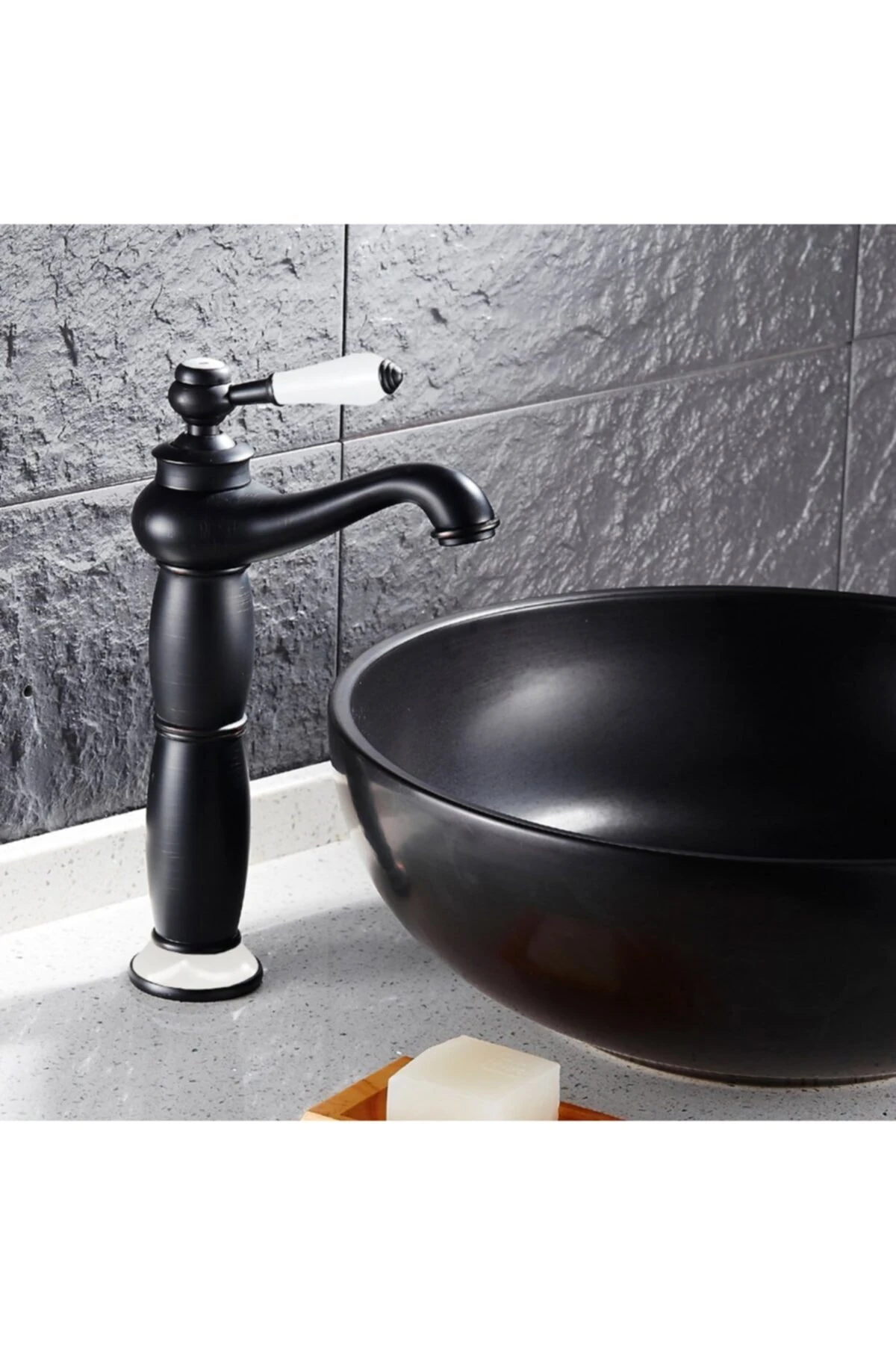Yüksek Çanak Rustik Lavabo Bataryası Vintage Siyah Ksl100-b