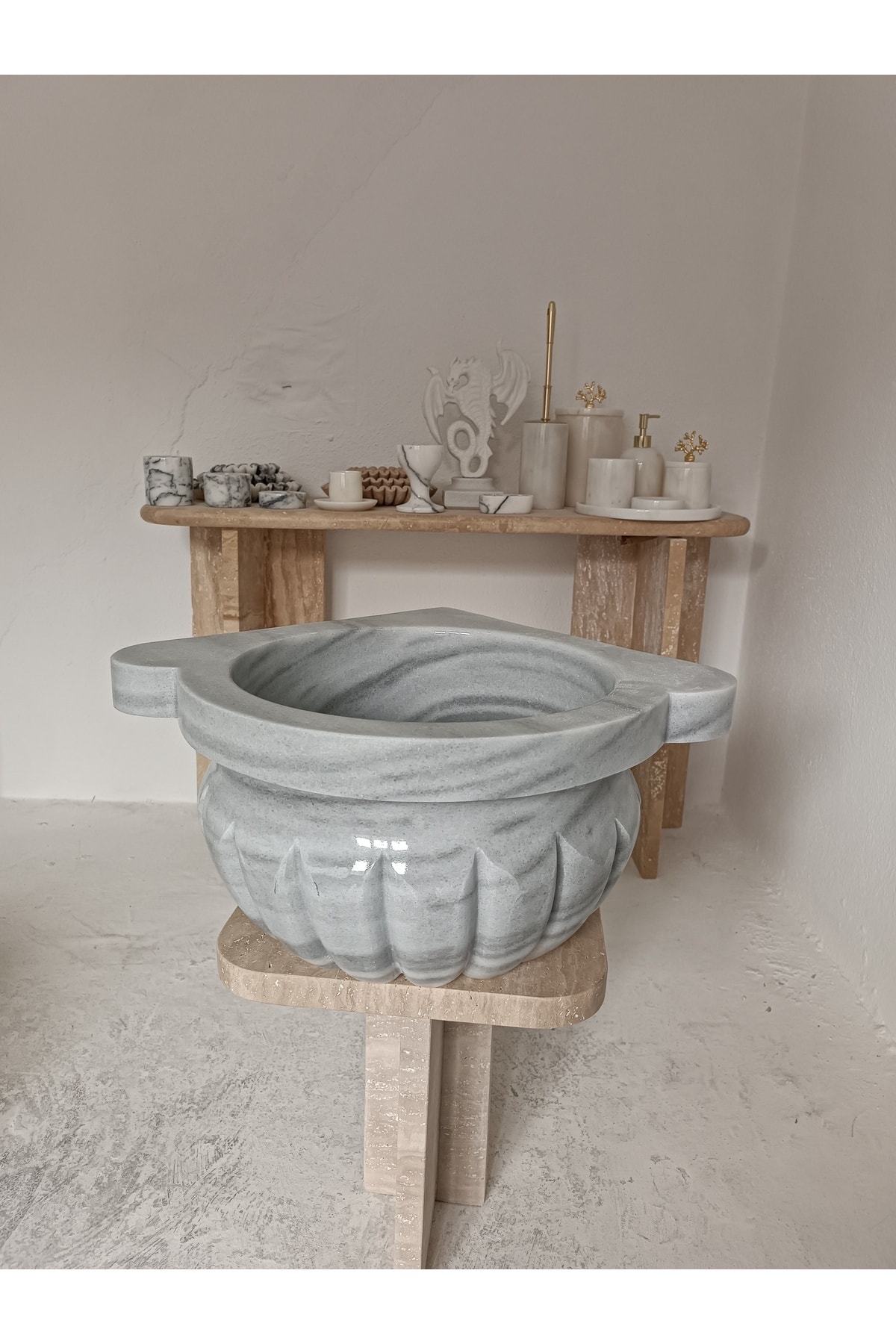 Mermer Kurna-kavun Dilimli Köşeli-hamam Kurnası-banyo Kurnası-ev Hediyesi-mermer Ev Aksesuarlar