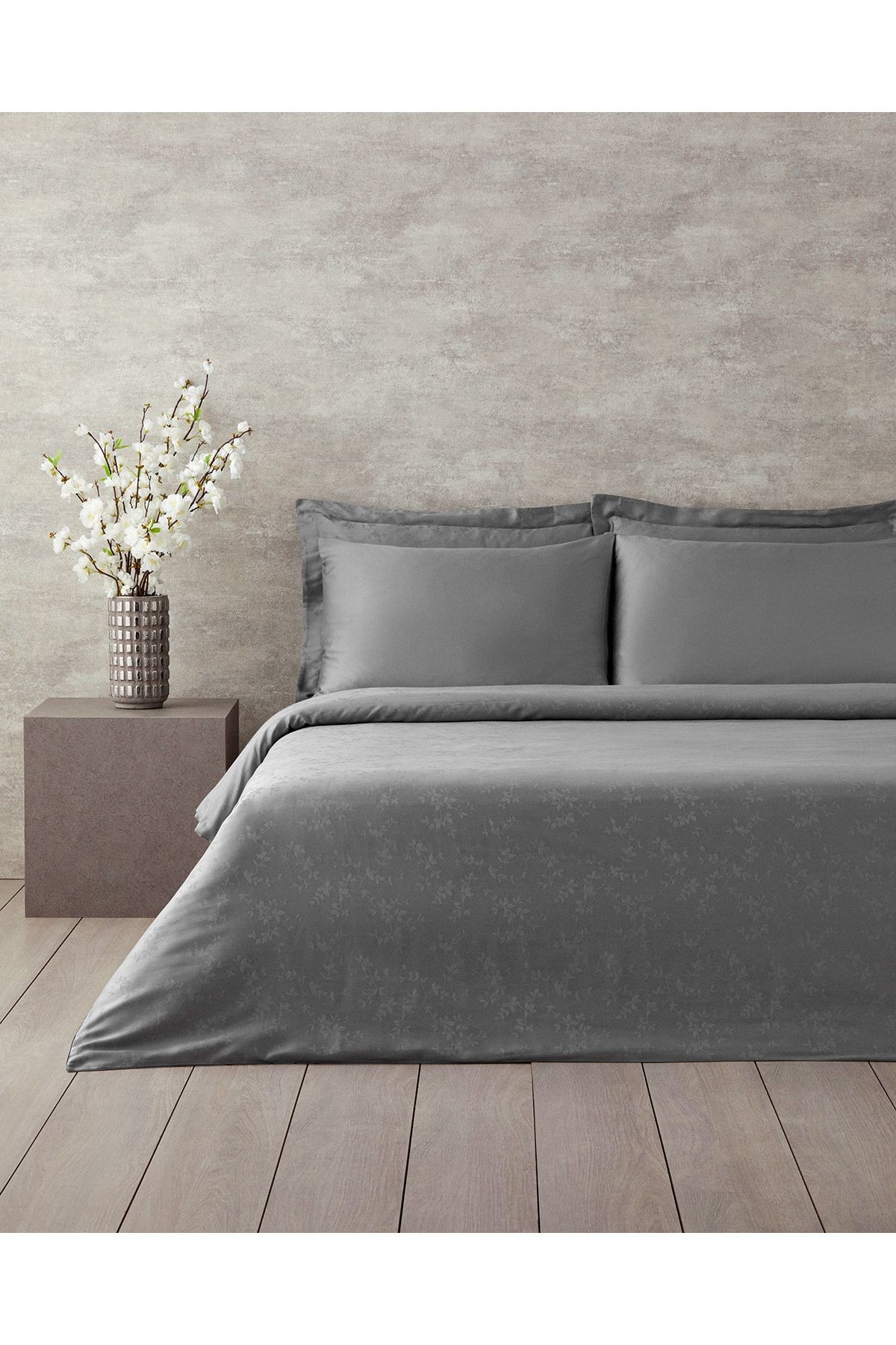 Taylor Lyocell Saten Çift Kişilik Nevresim Takımı 200x220 cm Koyu Gri