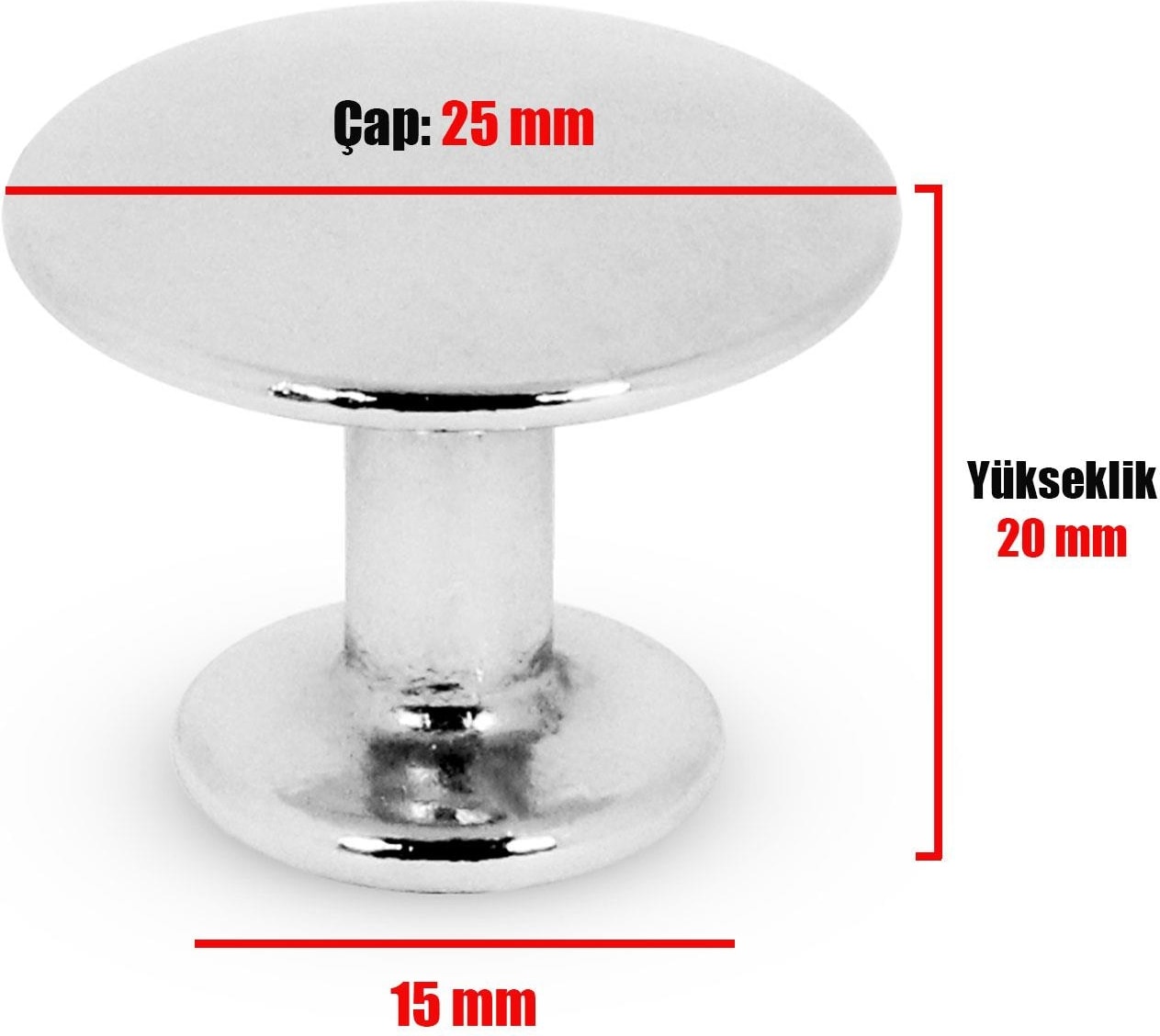 Düğme Çekmece Dolap Kapak Kulpu Kulbu Krom Metal Daire Kulp (4 Adet)