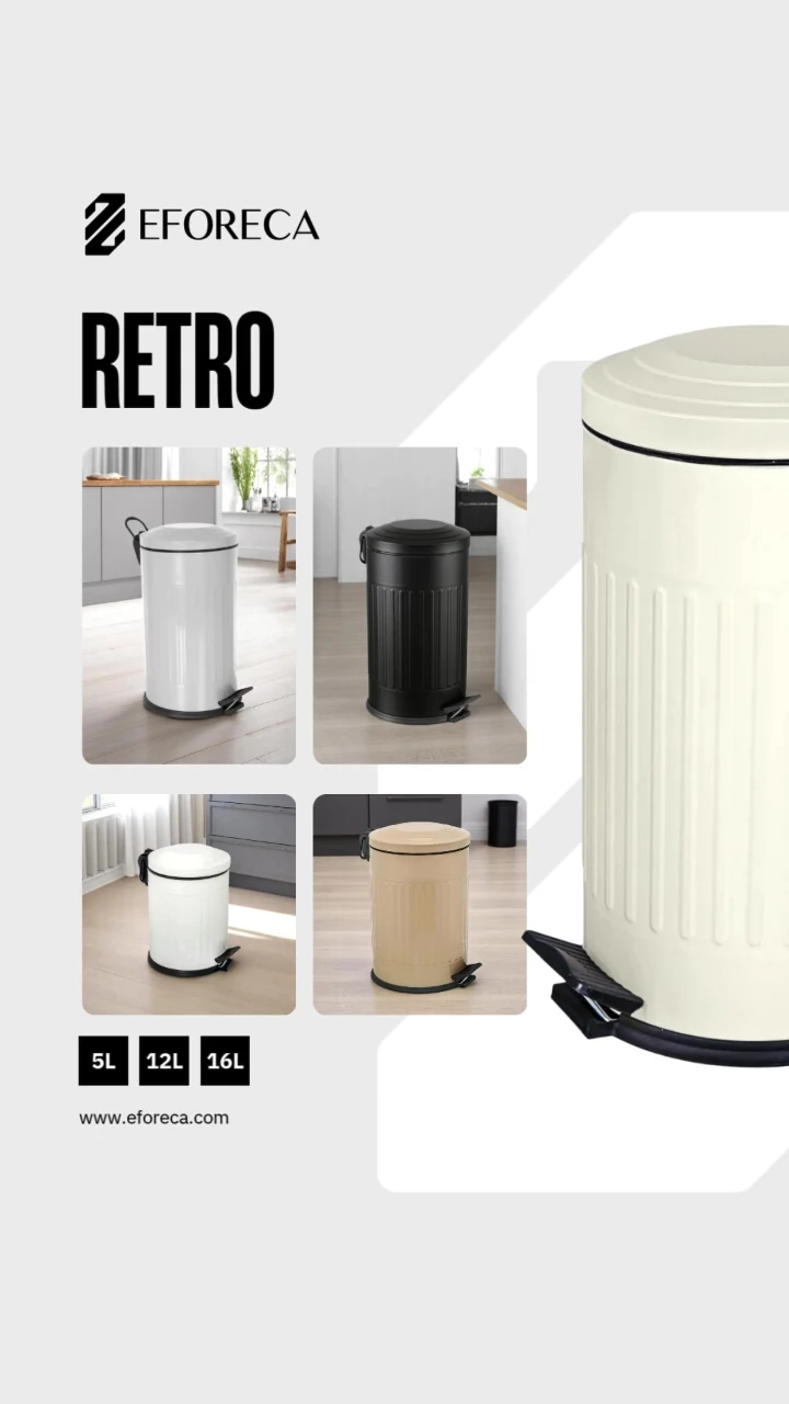 Vintage Çöp Kovası Çizgili Krem 16 Lt