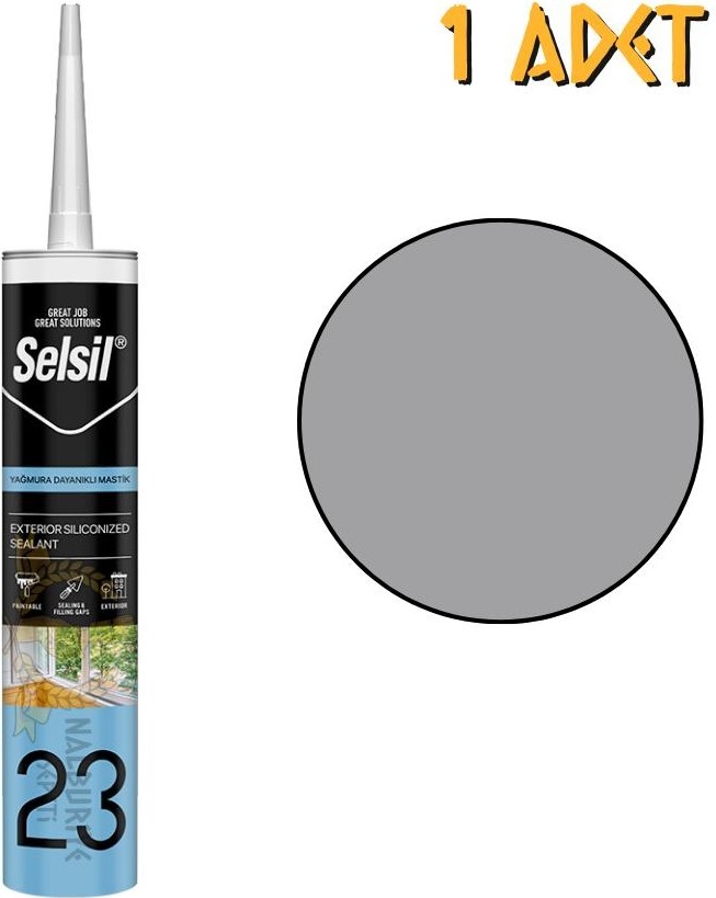 Yağmura Dayanıklı Silikonize Mastik Gri 485 Gr. - 1 Adet