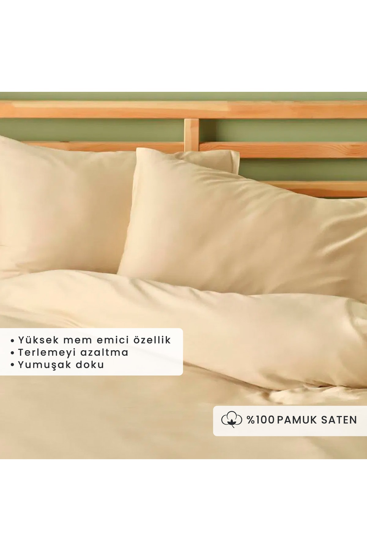 %100 Pamuk Saten Supreme Basic Super King Size Nevresim Seti Bej (260x240 cm)
