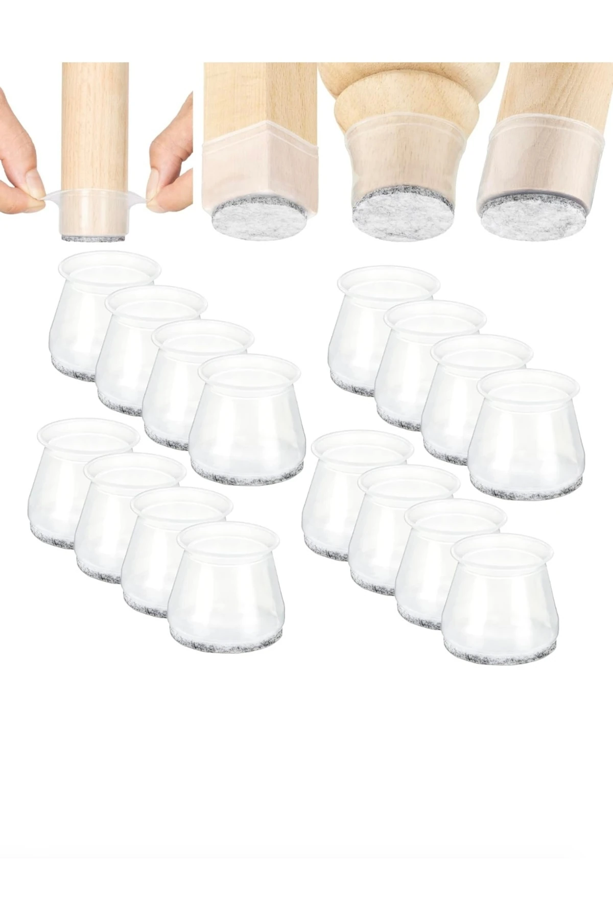 24 Adet ( 2cm - 2,5 Cm ) Keçe Silikon Yarı Saydam Çok Güçlü Elastik Sandalye Pabucu, Zemin Koruyucu