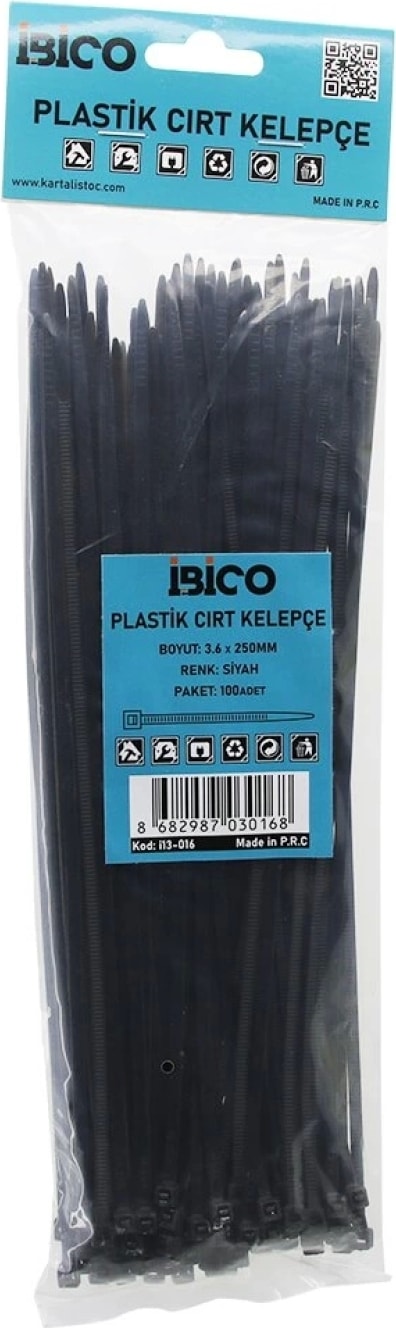 100 PCS Siyah 3.6X250 mm Plastik Cırt Kelepçe