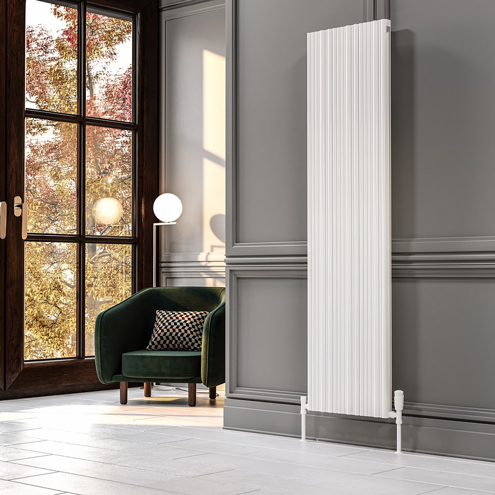 Bamboo Double Çift Panel Alüminyum Dikey Radyatör 1800x239 mm 2 Dilim | 605 W Yüksek Isıl Güç | Ral 9016 Dokulu Beyaz
