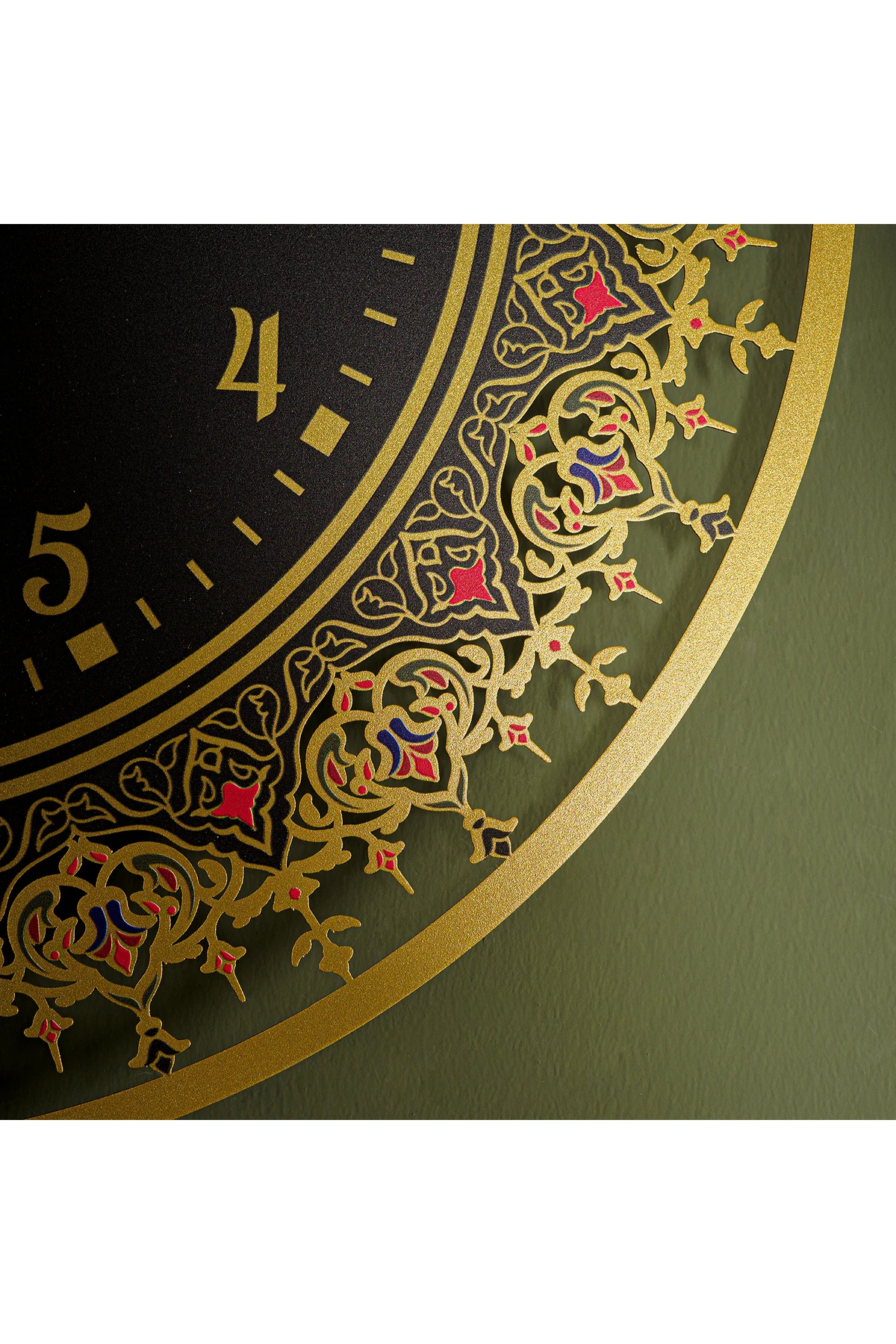 İslami Motifli Sessiz Renkli Metal Duvar Saati - 48x48 Cm - Dini Ev Dekorasyonu - Wams024