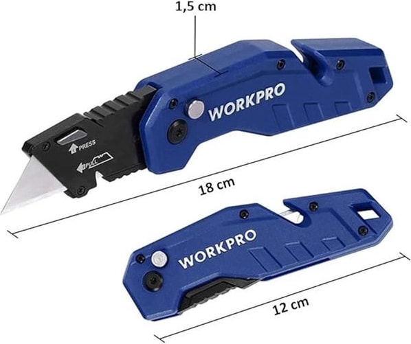 WP211008 Profesyonel Katlanır Çok Amaçlı Rötuş Maket Bıçağı + 10 Adet Yedek Bıçak