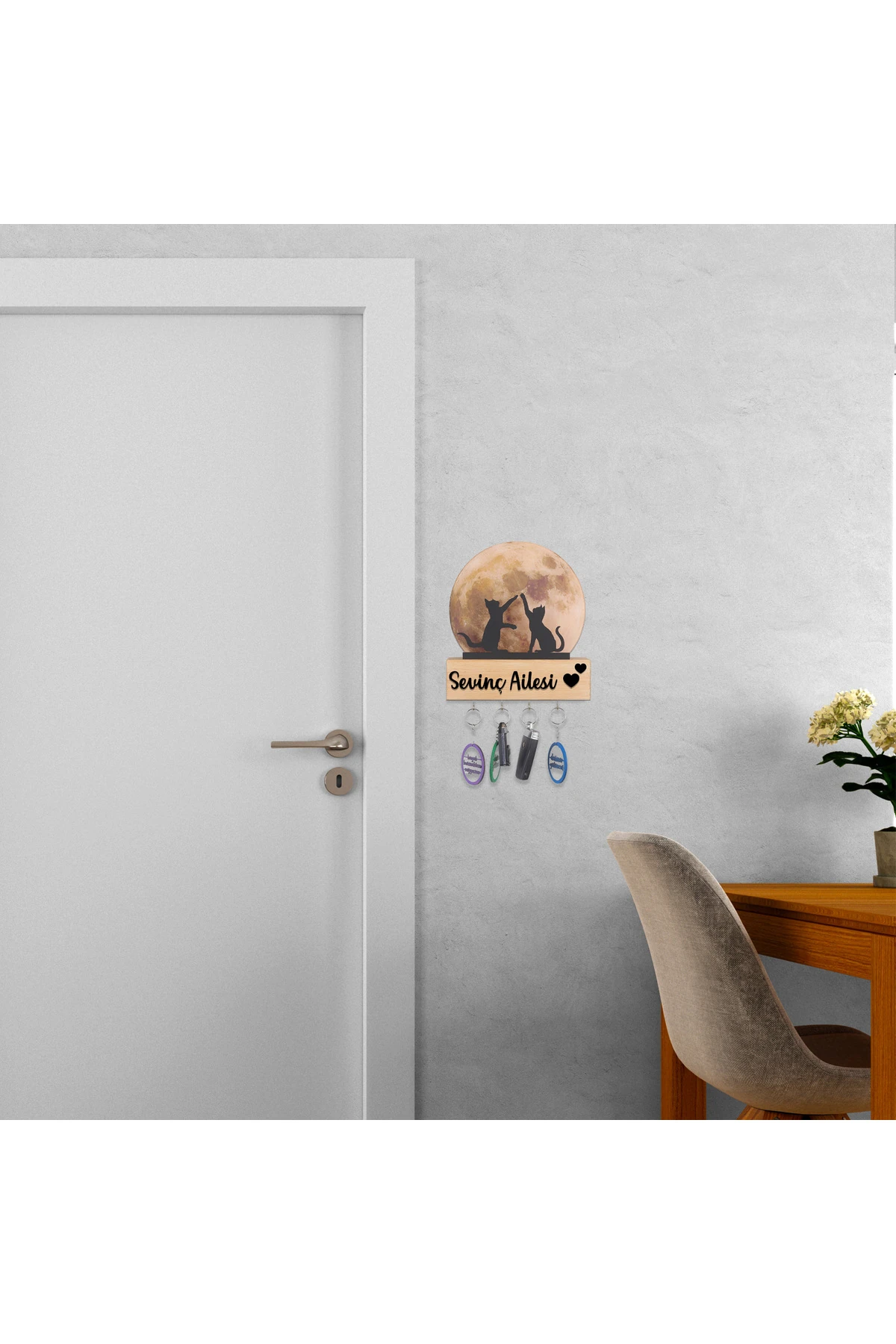 Led Işıklı Pleksi Dolunay Kişiselleştirilebilir Dekoratif Biblo Harvey Kediler Anahtar Askılığı