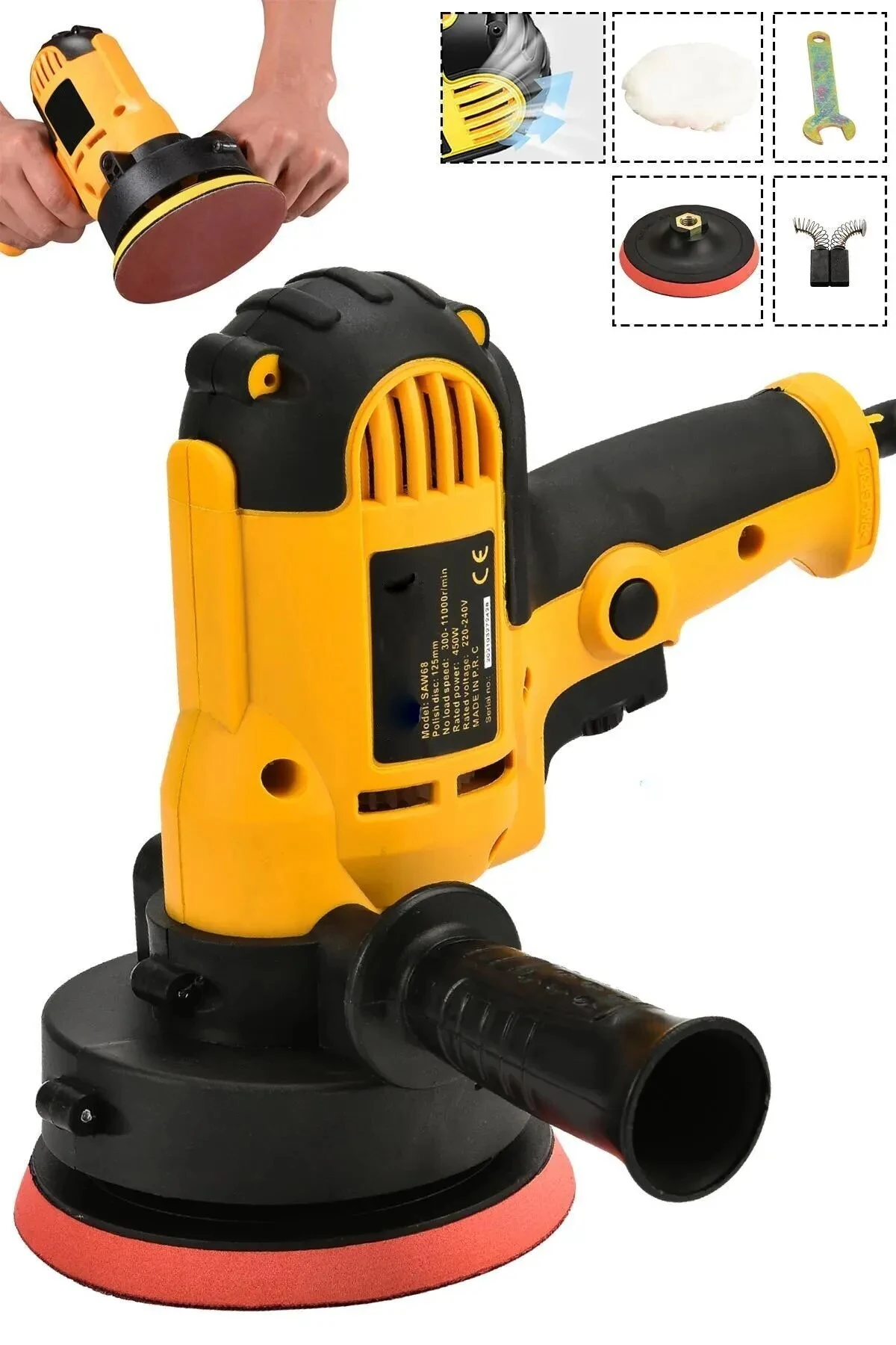 Alman Seri Tam Profesyonel 15 Parça Set 125 Mm Zımpara Araba Pasta Cila Polisaj Makinesi...