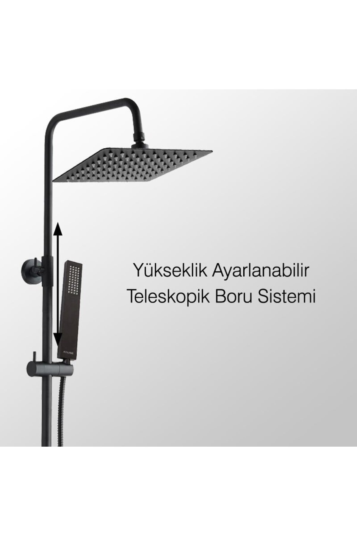Teleskopik Kolonlu Tepe Duş Seti Robot Duş Pirinç El Başlıklı Siyah Kds102-2b