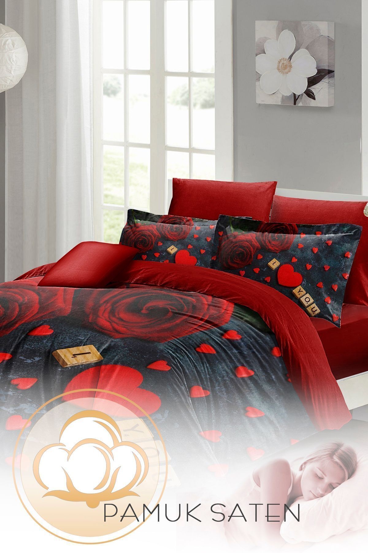 Nevresim Takımı %100 Doğal Pamuk Çift Kişilik 3d Digital Roses marble
