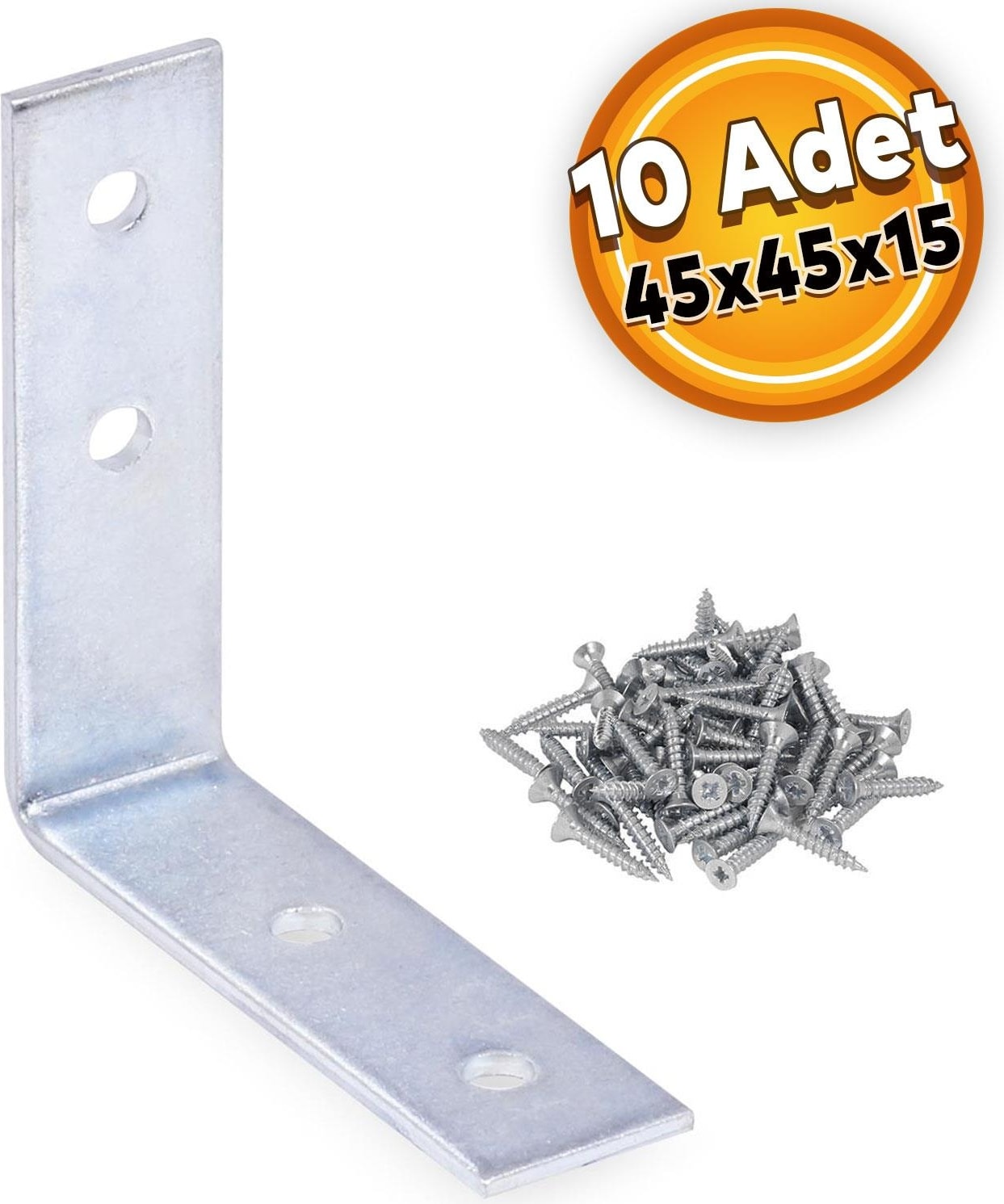 Mobilya Dolap Köşe Bağlantı Sabitleme L Demir Gönye 45X45X15 mm (10 Adet)