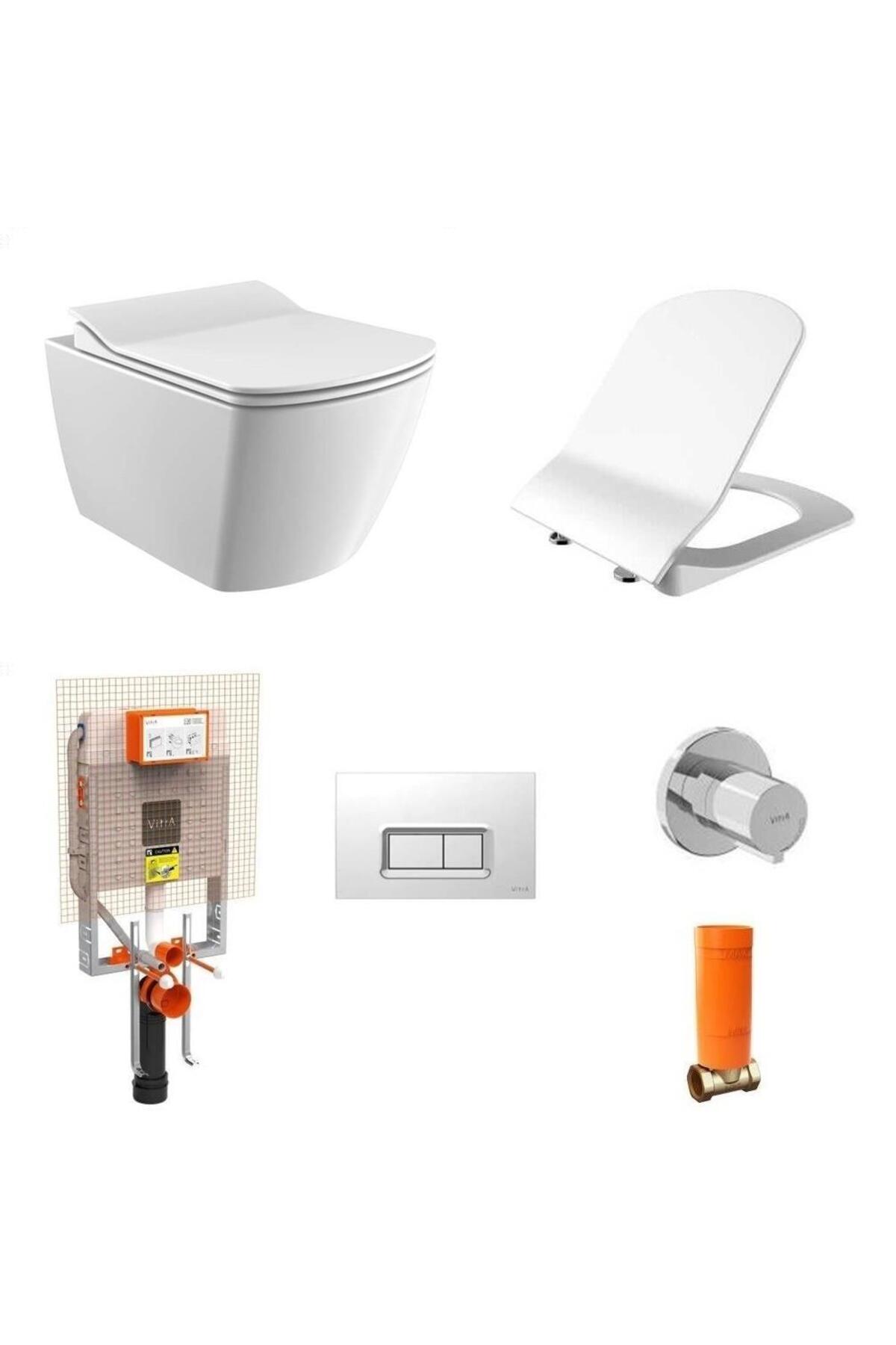 Elegant Rim-off Asma Klozet + Yavaş Kapanır Kapak + VitrA Gömme Rezervuar Set