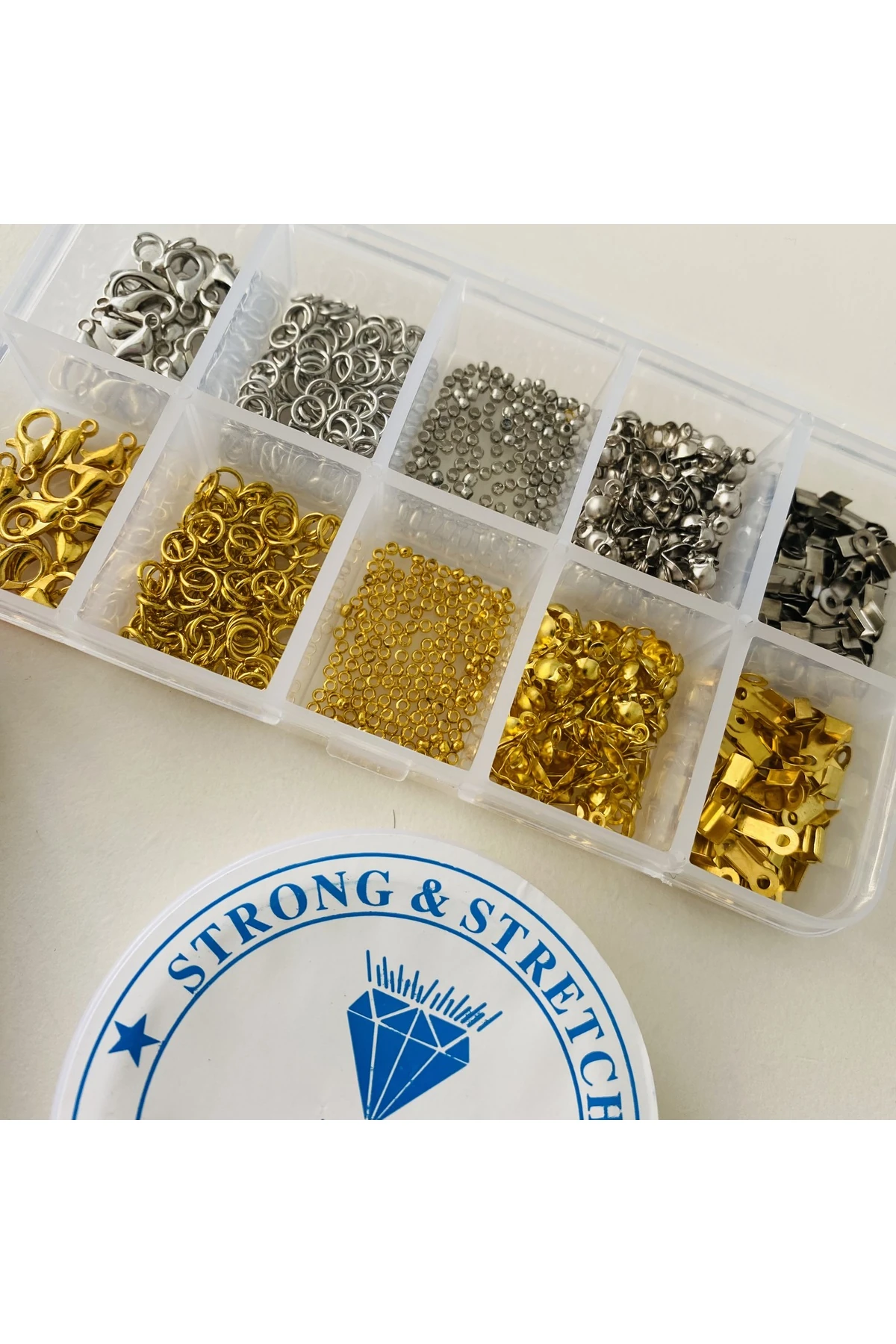 KUTULU SET 9 - 530 ADET TAKI YAPIM VE TAMİR SETİ - ALTIN VE GÜMÜŞ RENK - PENSE VE MİSİNELİ