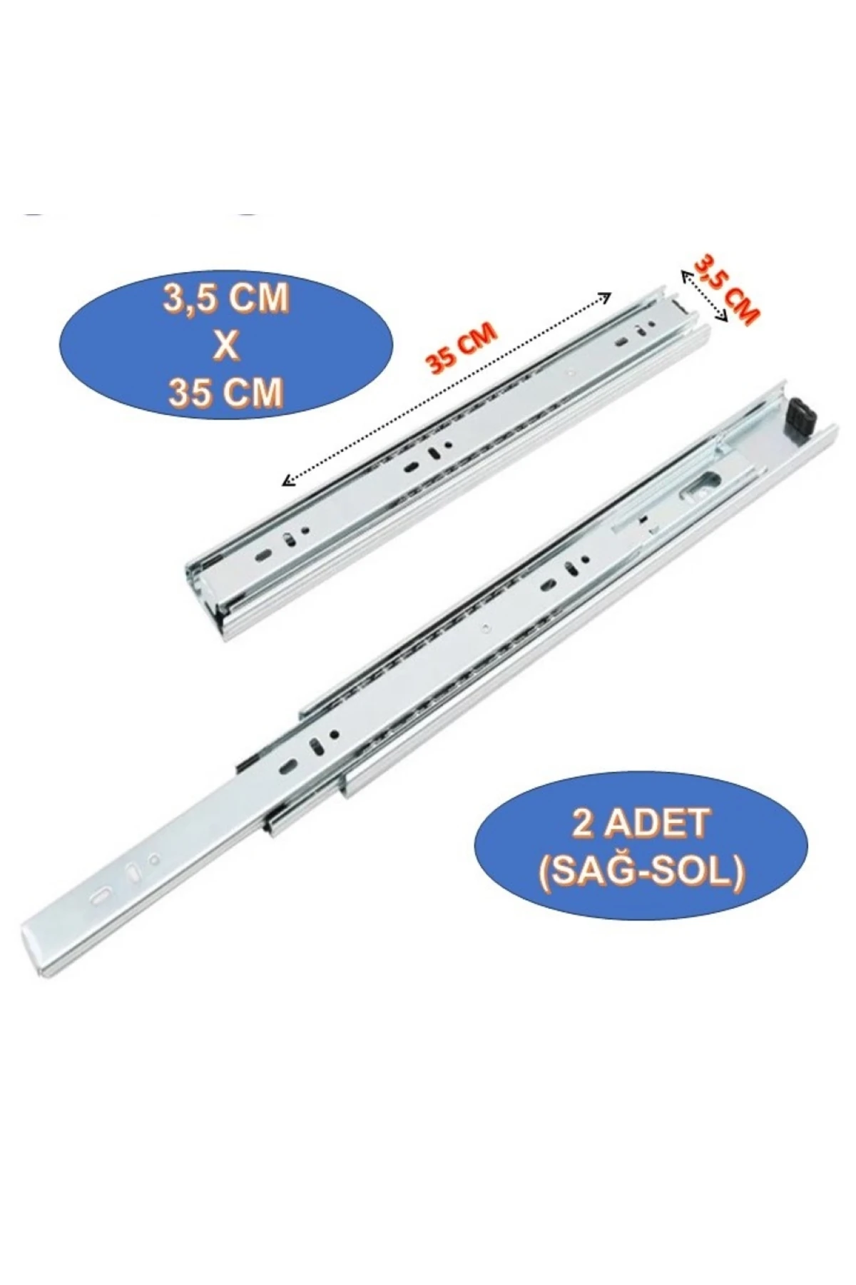 Teleskobik Ray Seti, Yüksek Kapasiteli, Dayanıklı Çekmece ve Dolap Rayları 1 Çift (3,5cm X 35cm)