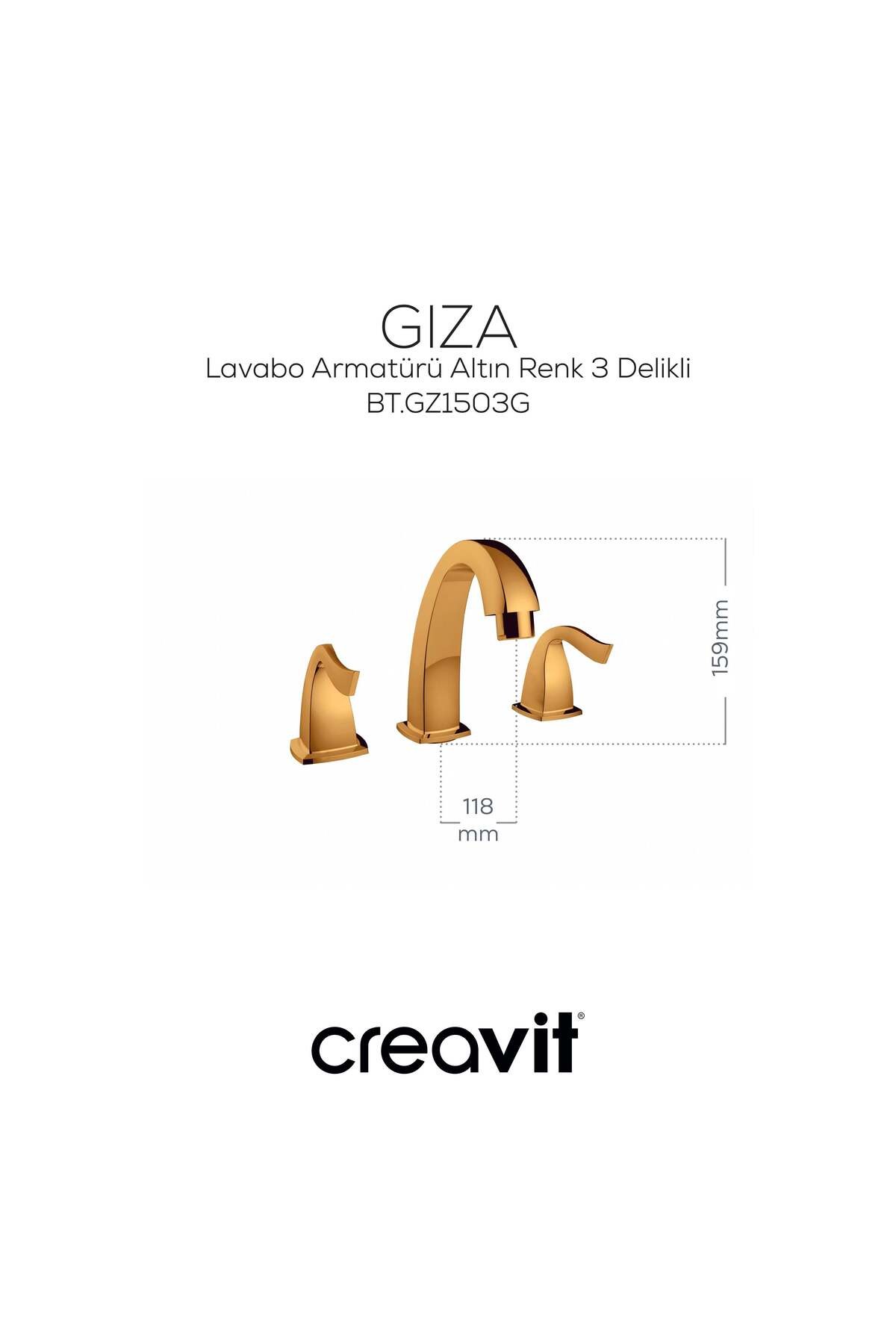 Giza Lavabo Armatürü Altın 3 Delikli sifonlu