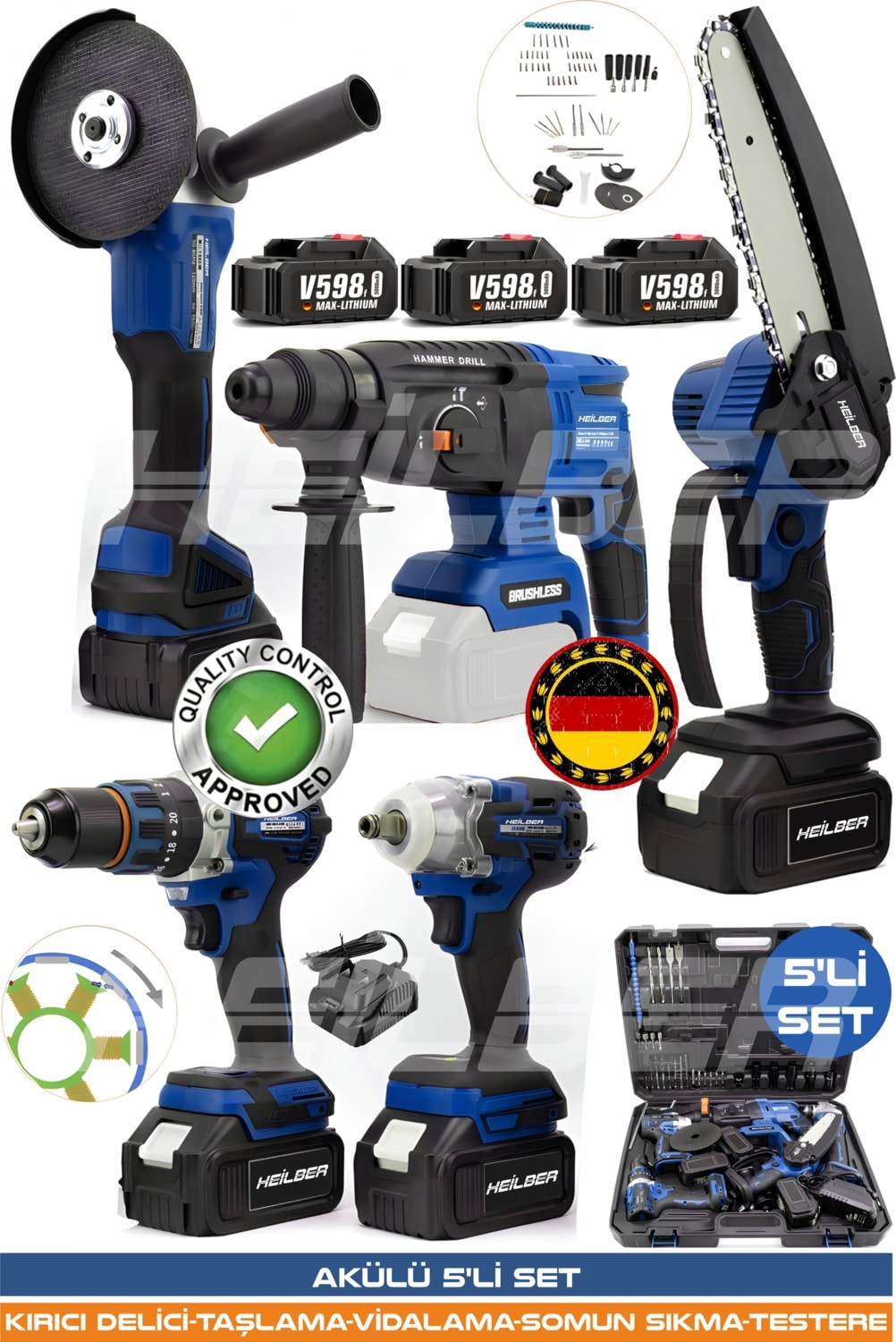 Alman Blue 5524B Kombo 5'li Kömürsüz Profesyonel Set 2 Batarya 1 Şarz Cihazı