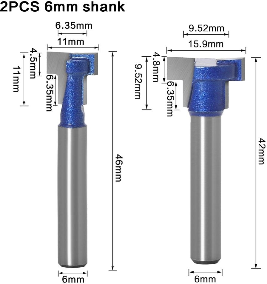 2 Adet 6.35MM Sap 6mm 1/4 Inç Shank T-Yuvası Kesici Yönlendirici Bit Seti Anahtar Deliği Uçları Altıgen Cıvata T Planya Freze Kesicisi Ahşap Ağaç Işleme Aleti (Yurt Dışından)