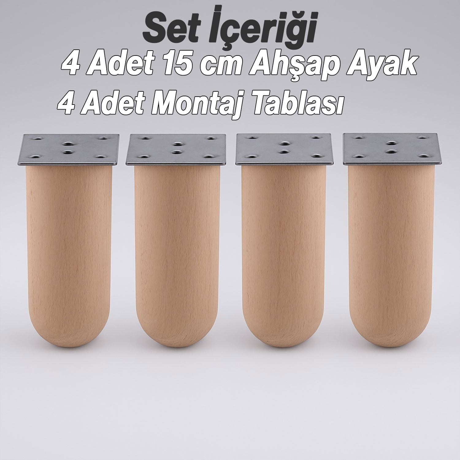 Bohem 4 Adet Doğal Ahşap 15 cm Silindir Ayak Set Mobilya Koltuk Kanepe Sehpa Masa Ayağı Ayakları