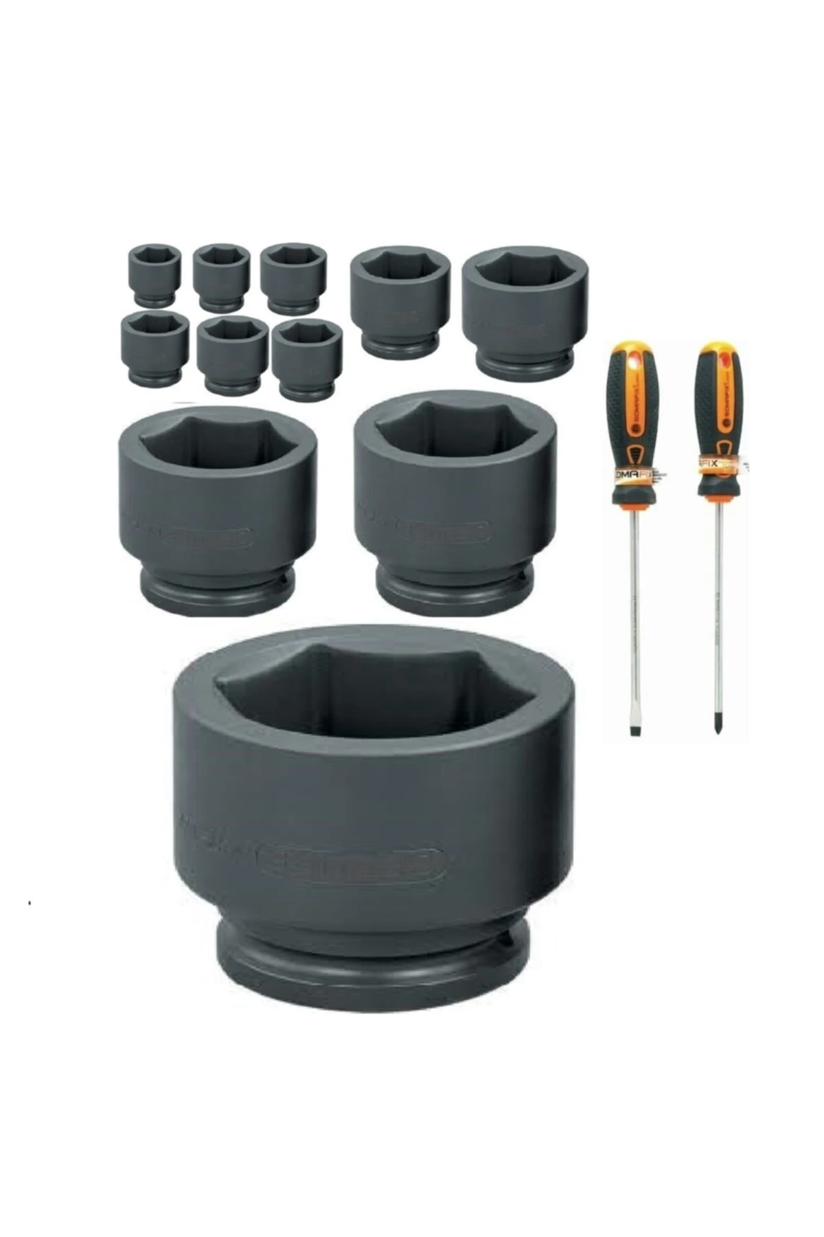 3/4” 6 Köşe Kısa Havalı Lokma Anahtar 17-19-27-30-32-38-41-46-50-55-60 Mm 11 Parça