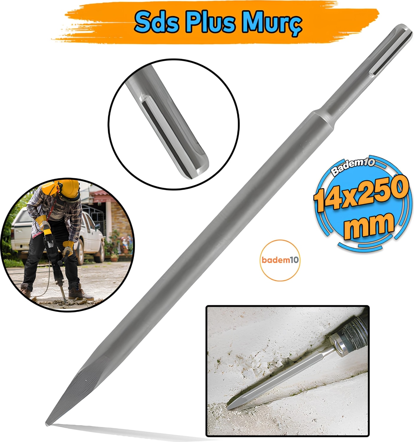 Matkap Uyumlu Sds Plus Murç Uç Kırıcı Keski Beton Kaya Taş Maden Delici Hilti Ucu 14 cm 25 cm 250 mm