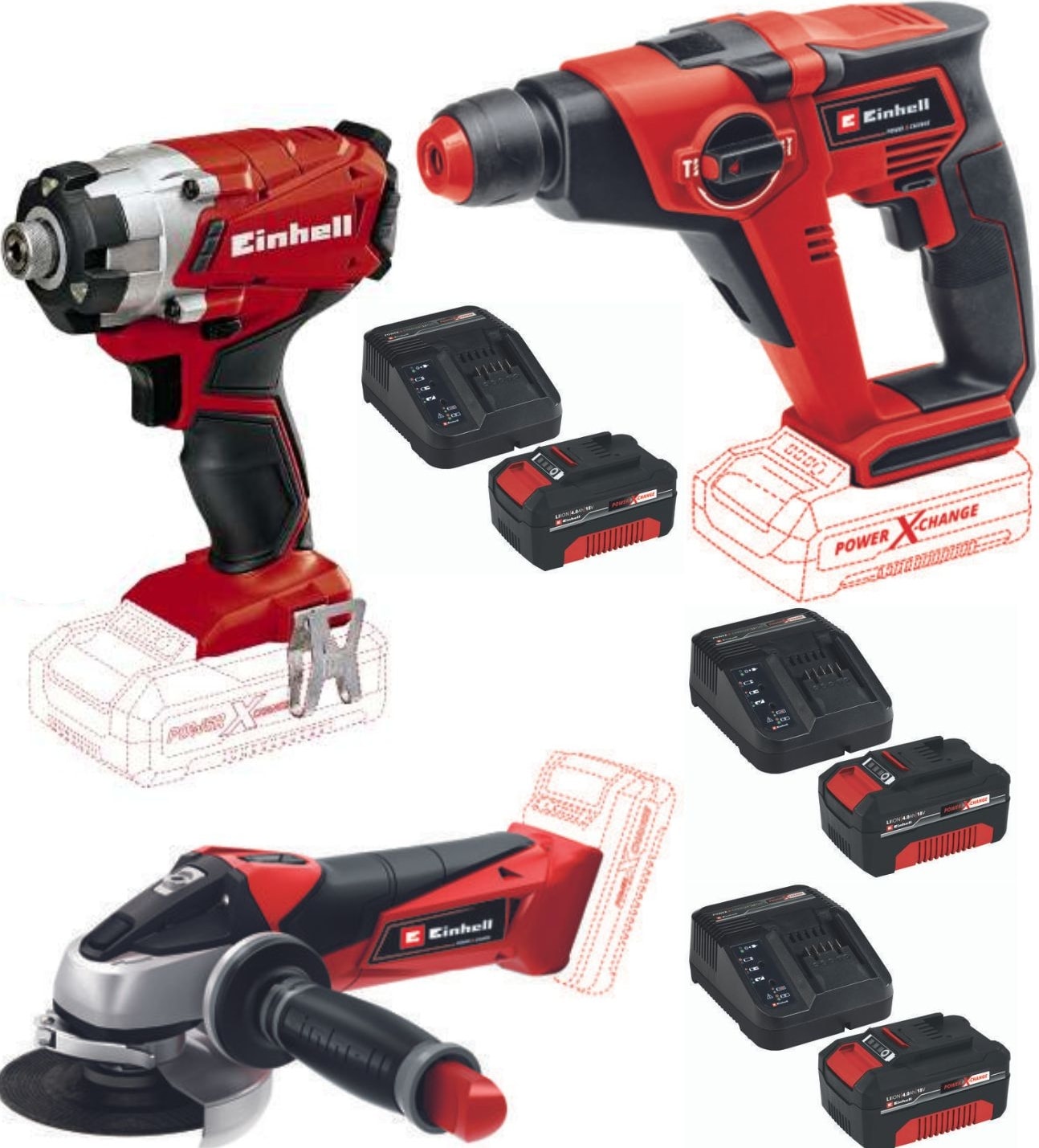 EİNHELL Te-Hd 18/12 Matkap Te-Ag 18/115 Avuç Taşlama Te-Ci 18/1 Vidalama 3X4.0AH Starter Kit Akülü Set