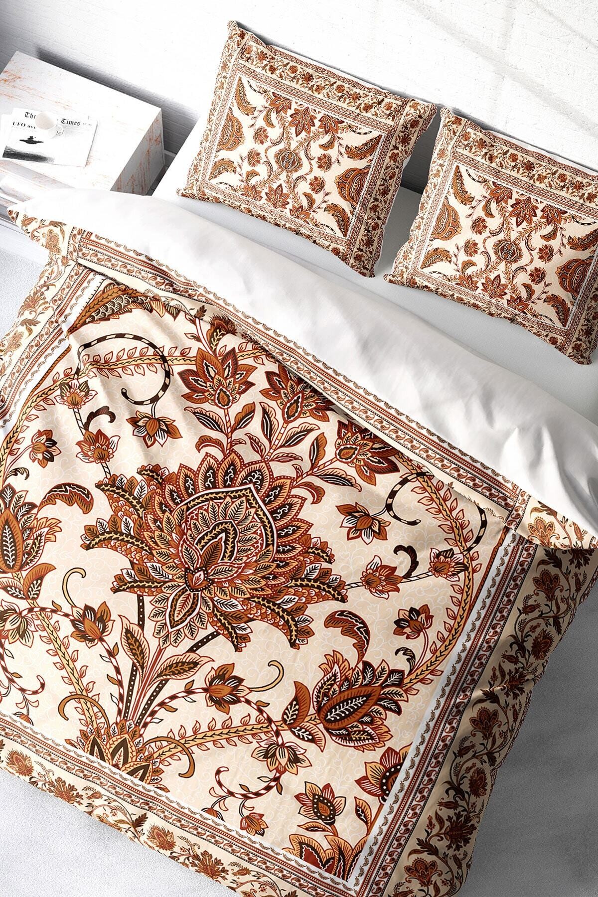 Kıng Sıze Brown Figure 3d Pamuk Saten Çift Kişilik Nevresim Takımı 220x240cm