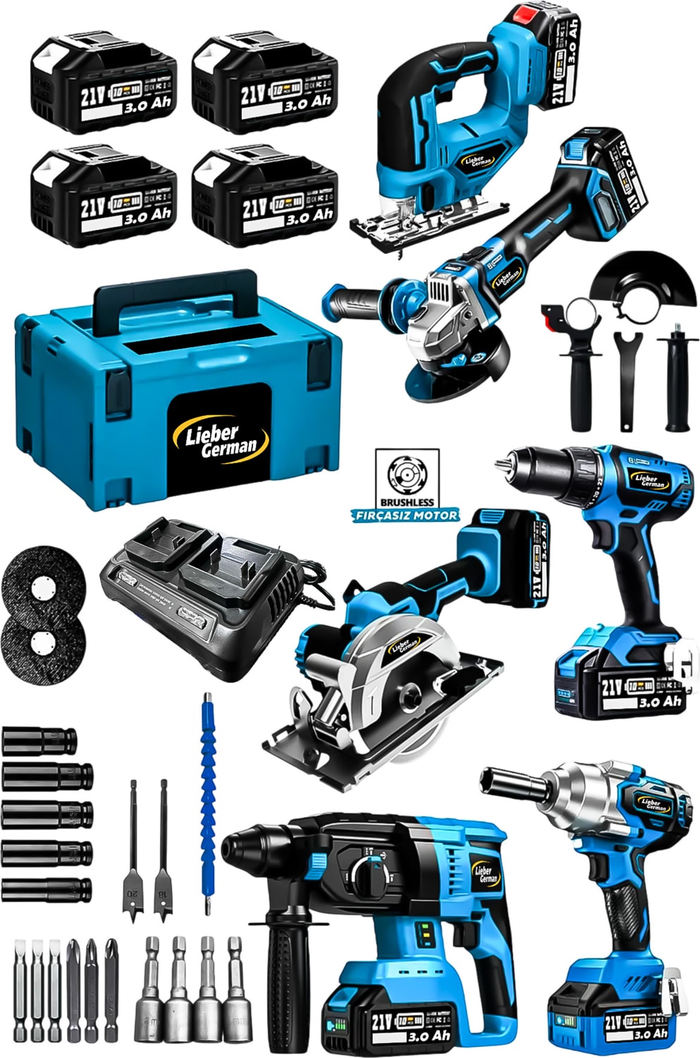 Teknoloji 6lı Set Bl Motor Matkap Hilti Taşlama Somun Sıkma Dekupaj Testere Daire Testere Makinesi