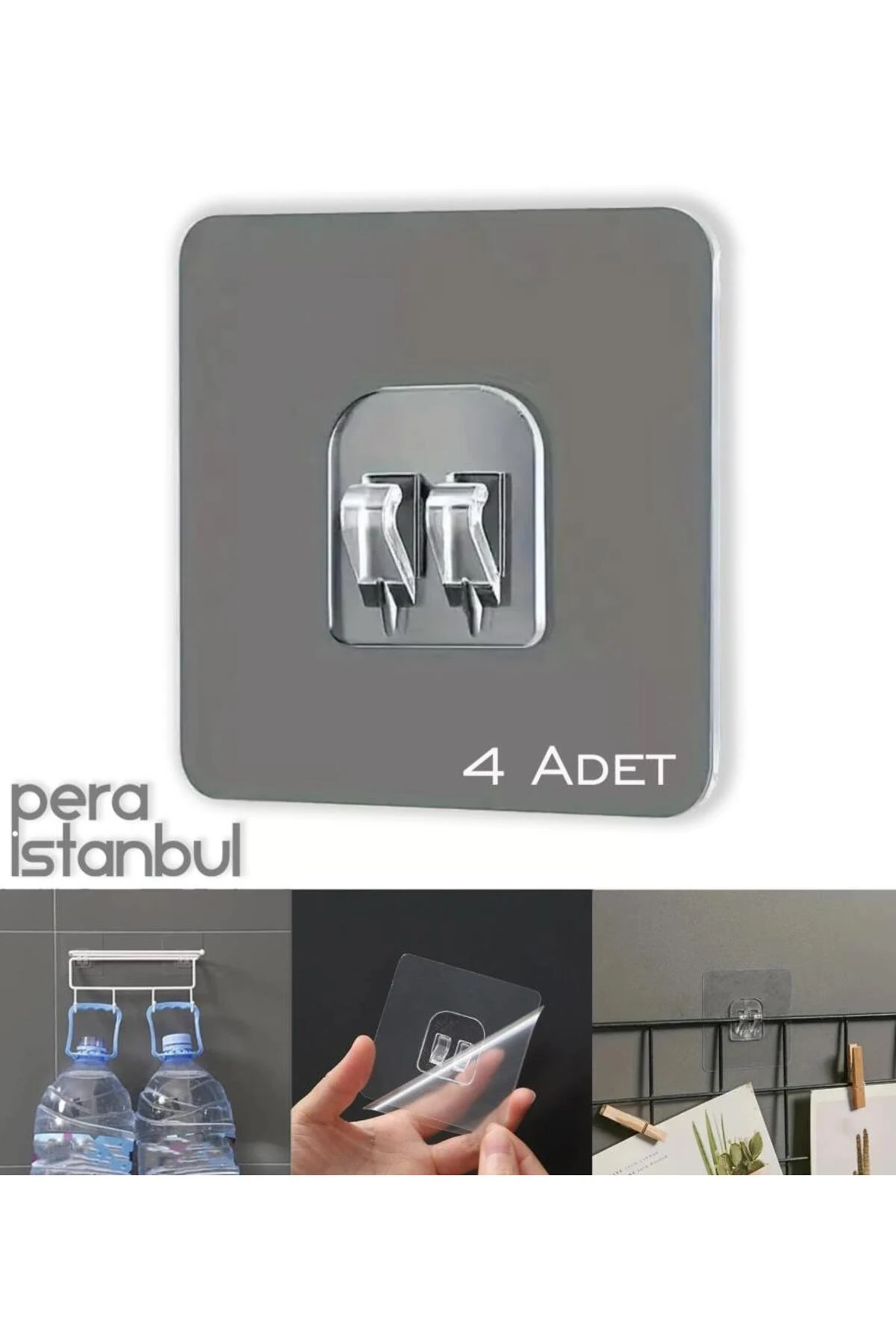 4 Adet Süper Güçlü Şeffaf Çerçeve Askısı Lekesiz Duvar Yapışkanı Mutfak Banyo Raf Tutucu Aksesuarı