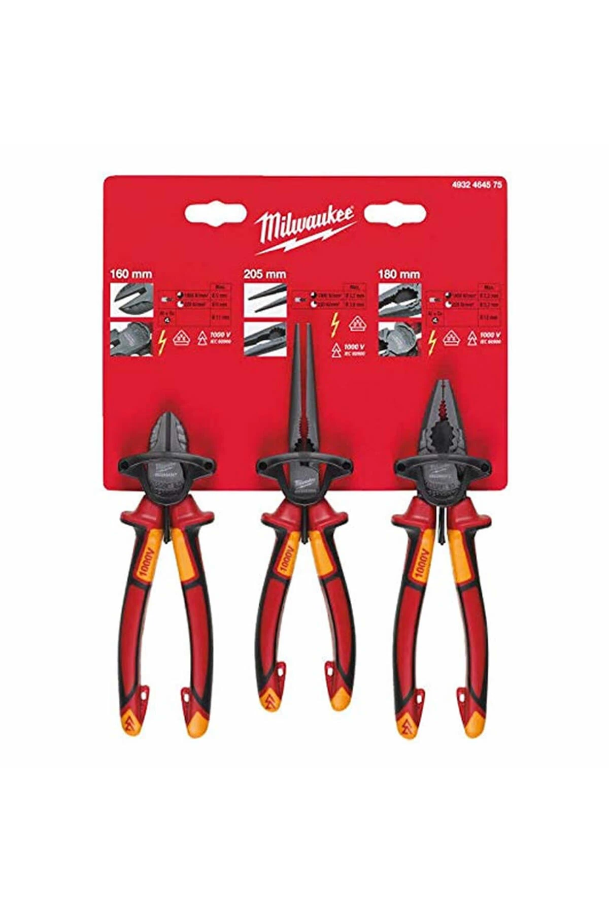Milwauke Ağır Hizmet Tipi Izoleli Elektrikçi Pense Kargaburun Yankeski Seti 3 Parça Set 1000v T49324