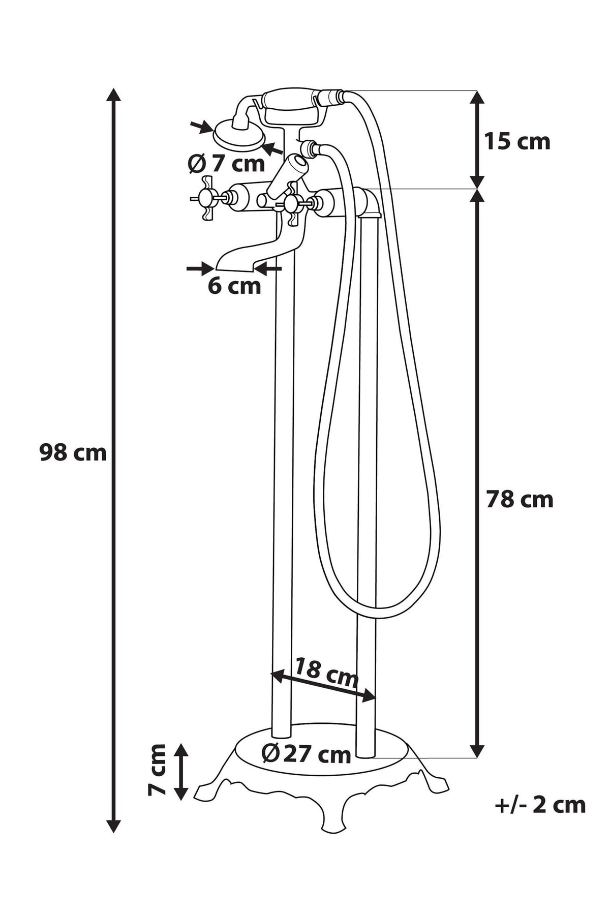 HEBBE Bağımsız Küvet Bataryası, Retro Stil, Krom Kaplama, El Duşu Dahil, Şık ve Dayanıklı