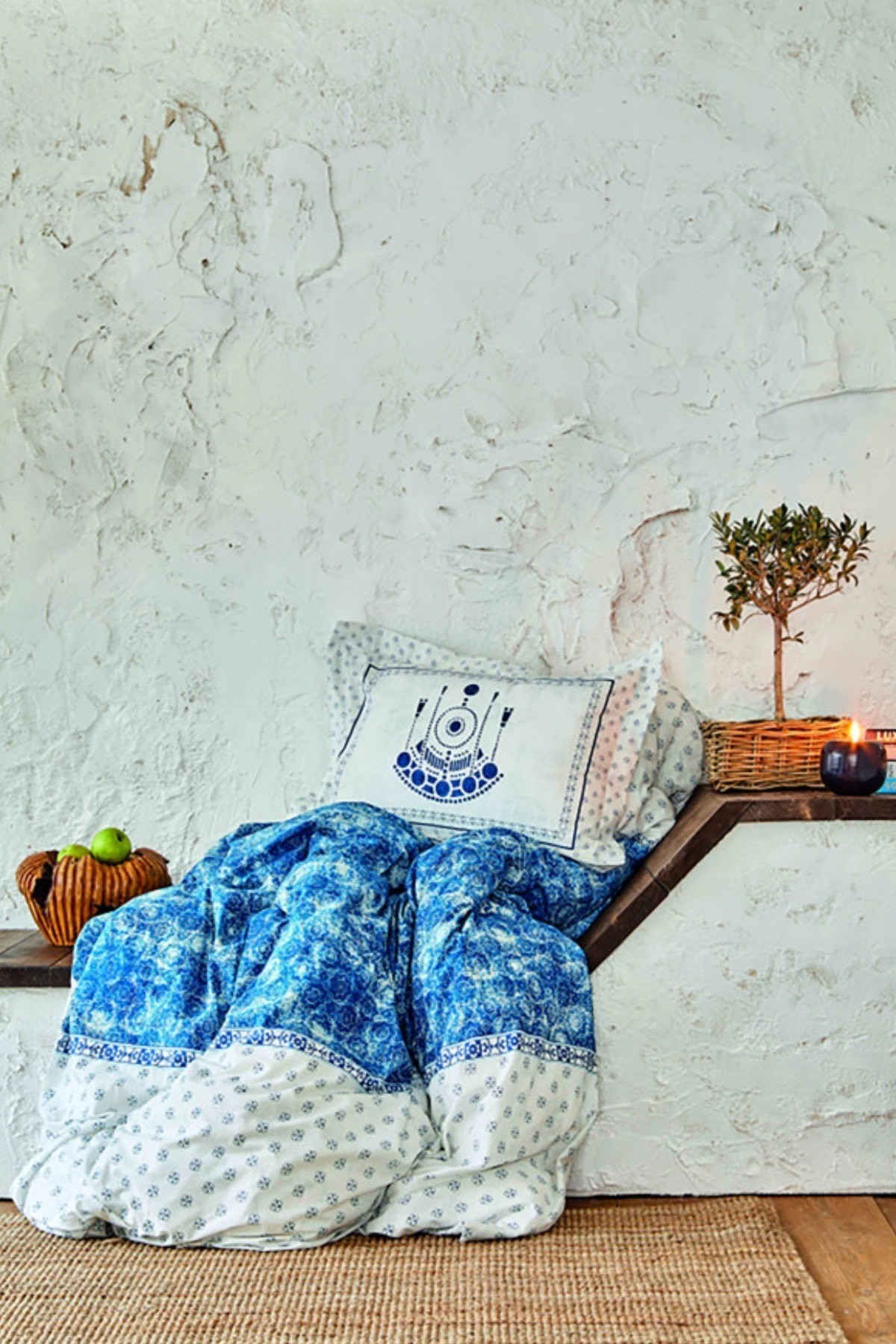 Costa Mavi %100 Pamuk Çift Kişilik Nevresim Takımı