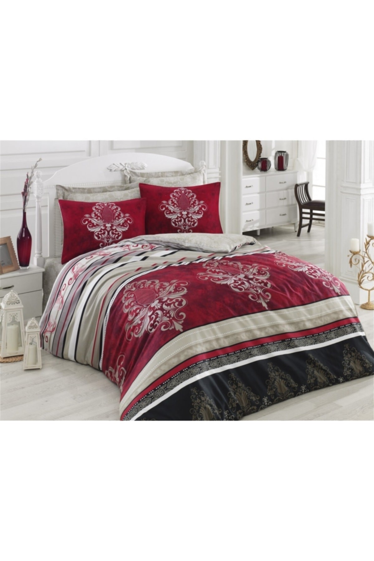 Satin Line Çift Kişilik Nevresim Takımı Azra Bordo