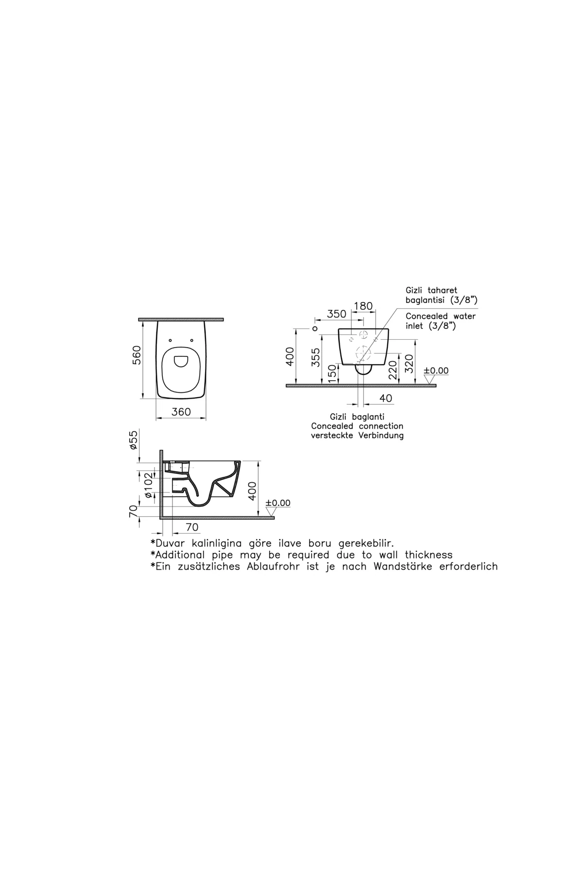 Metropole 7672B003-0559 Rim-ex Asma Klozet, 56 cm, Beyaz