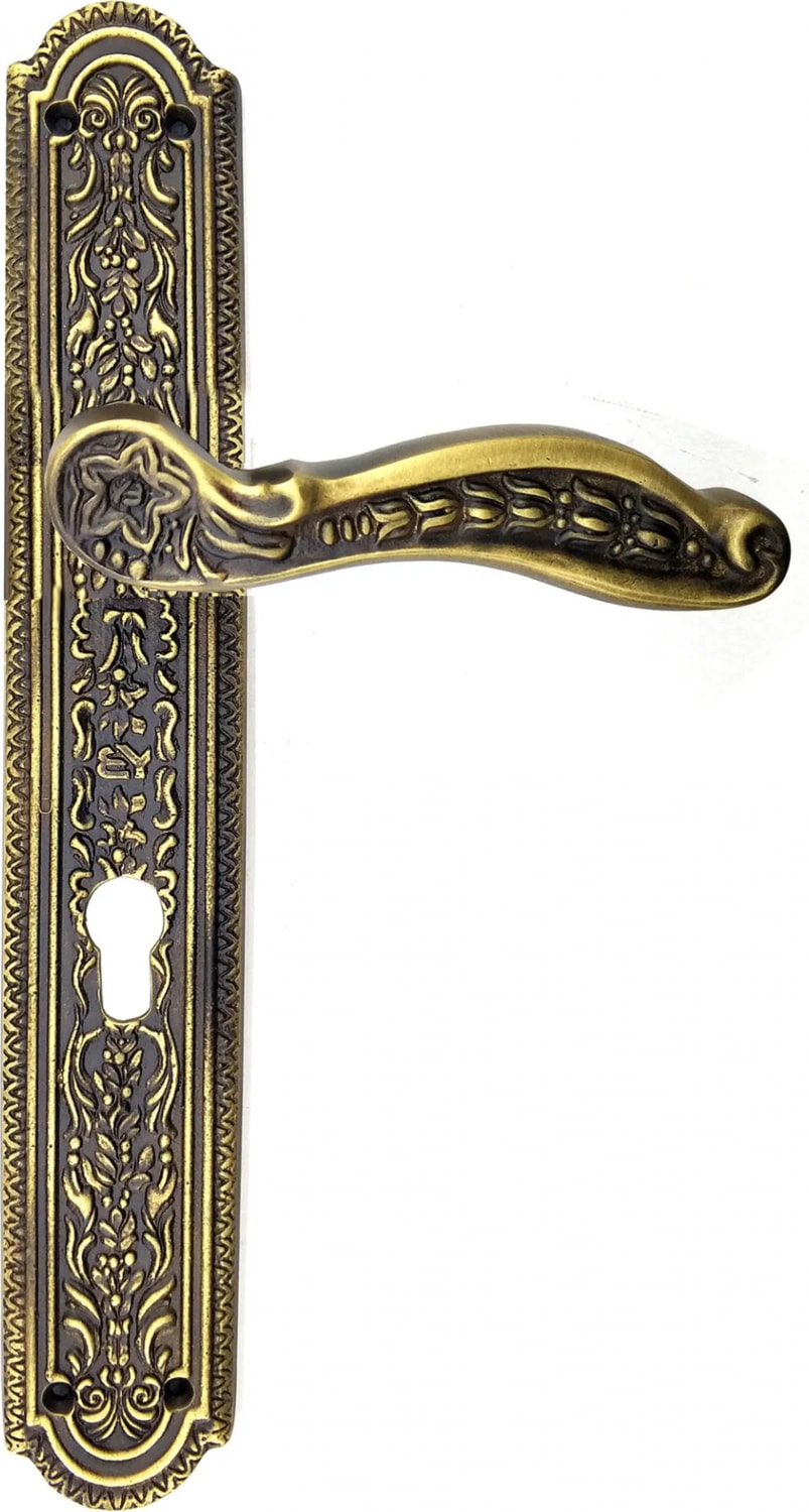 Antika Tarz Dekoratif Pirinç Ulu Model Desenli Yale, Dış Kapı Kolu - 354X57 Mm, Antik