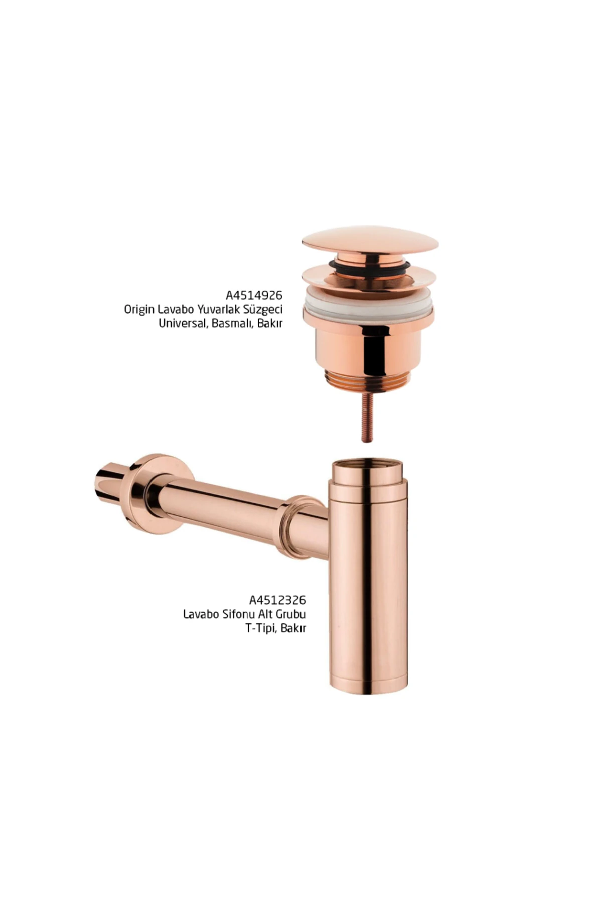 Origin Lavabo Sifonu Ve Süzgeç Seti - Bakır
