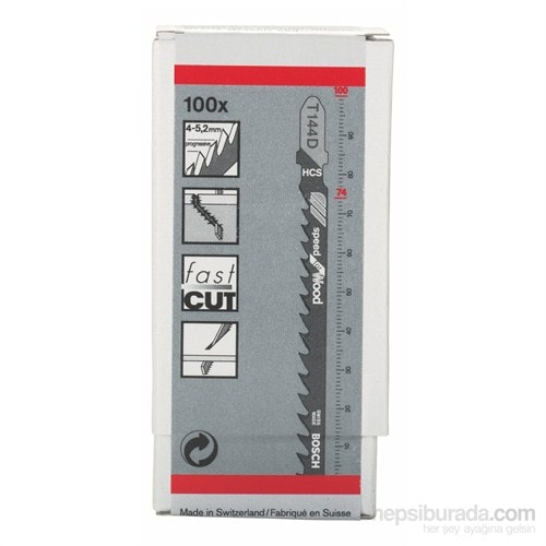 BOSCH - Hızlı Kesim Serisi Ahşap İçin T 144 D Dekupaj Testeresi Bıçağı - 100'Lü Paket
